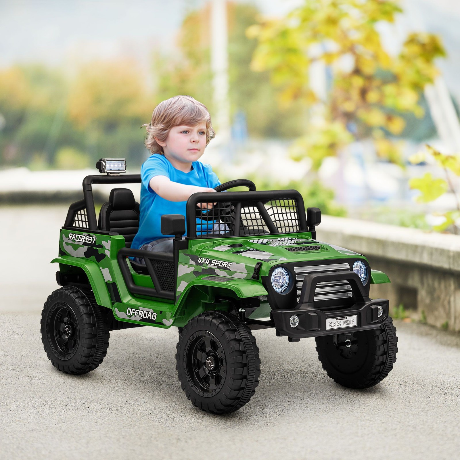 12V Electric Car with Realistic Features 3 Speeds Run Time 50Min Green