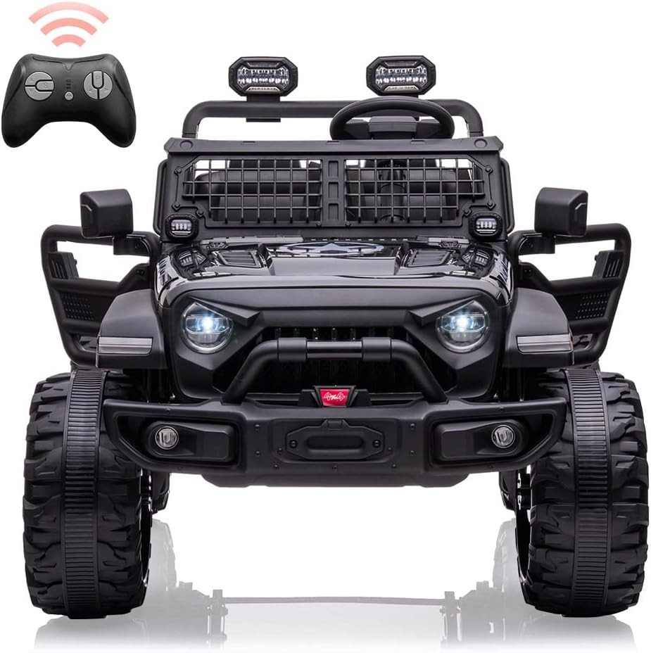 2-Seater Kids Electric Car, Remote Control, 20″ Seats, FM Radio – Black