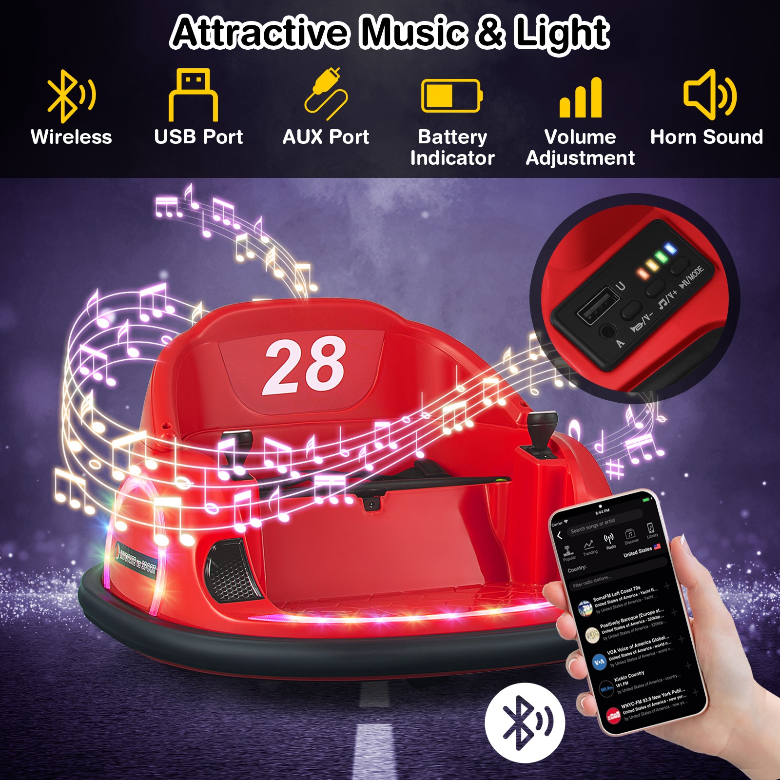 12V Electric 360° Spin Car Toy Ride on Bumper Car for Toddlers w/ Remote Control