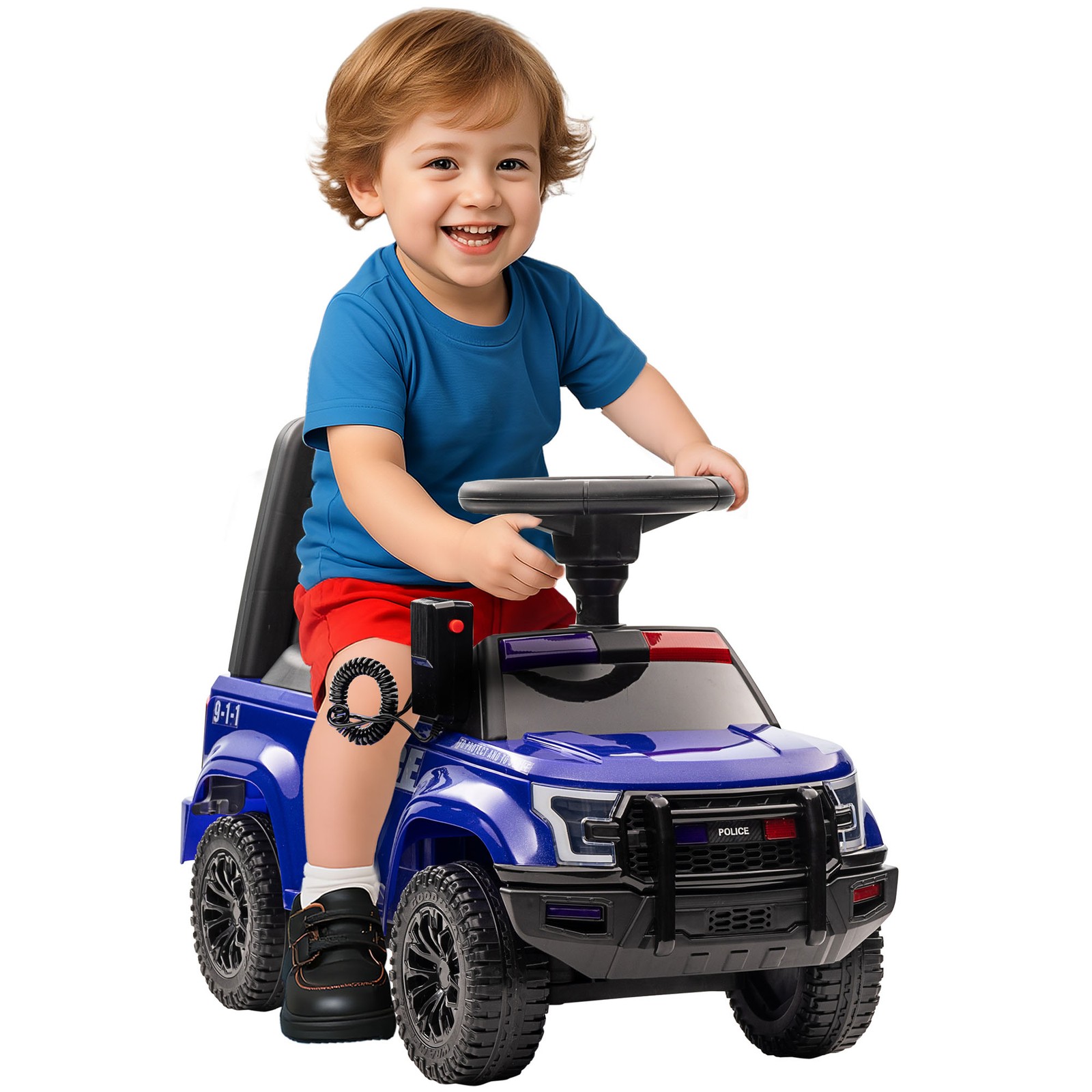 Kids Push Ride On Police Car W/ Horn, for 18 Months – 5 Years Old, Blue