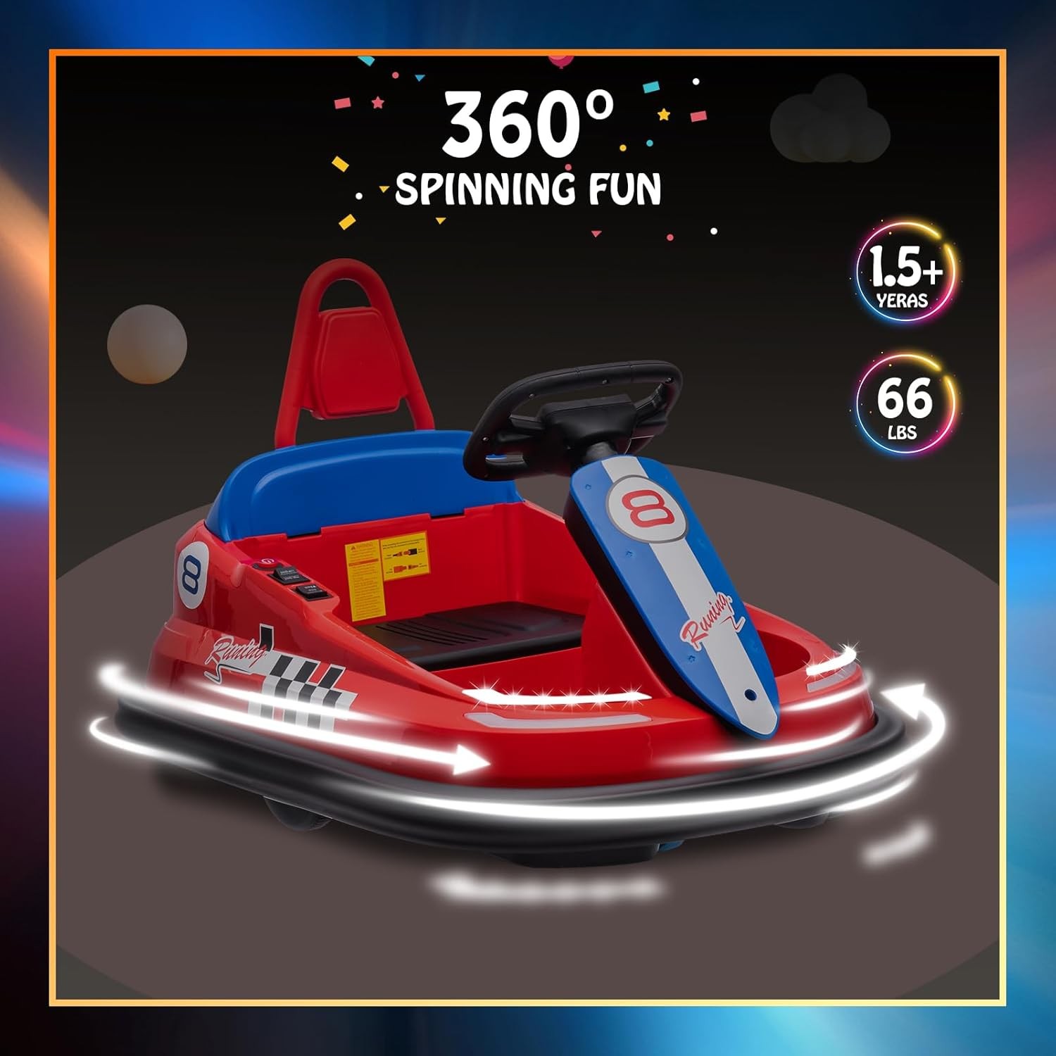 GARVEE 6V Bumper Car, 1.9mph Ride On, Spin & Bump Fun, Music Horn, Seat Belt