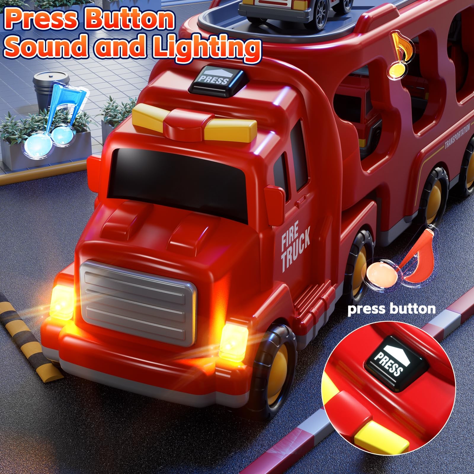 KIZONLY Fire Truck Toys for Toddler 1-3 3-5, 5-in-1 12.9 x 3.9 x 5.3 inches