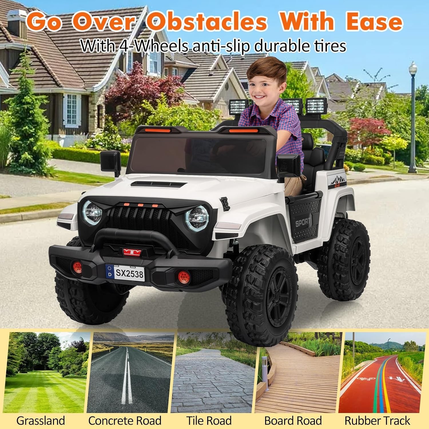 24V 4WD Kids Ride-On Car, Extendable Body & 3 Speeds for Big Kids Ages 3+, White