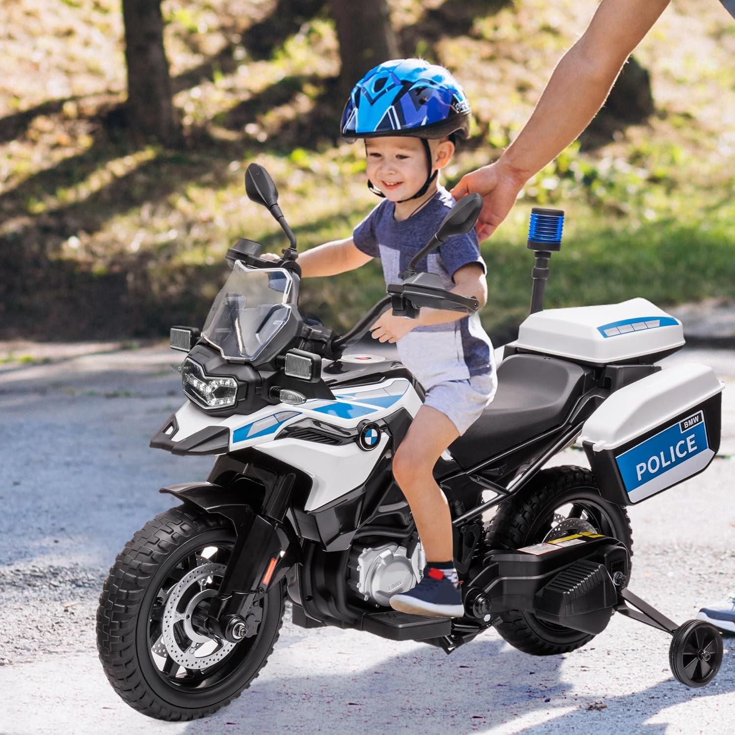 BMW Licensed Police Motorcycle for Kids, 12V W/ Training Wheels, Lights & Music