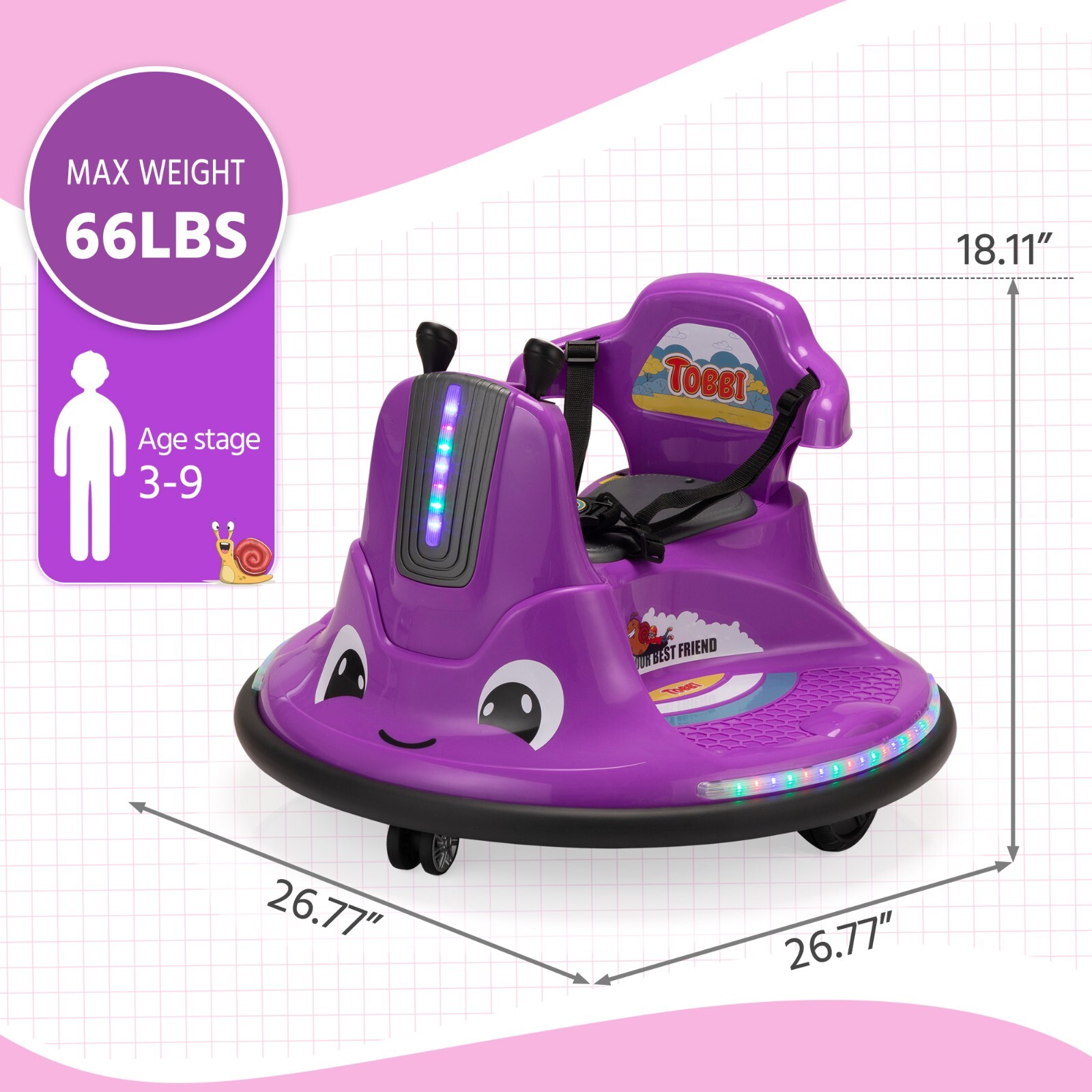 TOBBI Snail Bumper Car 12v Electric Kids Ride on Toy Battery Powered Vehicle