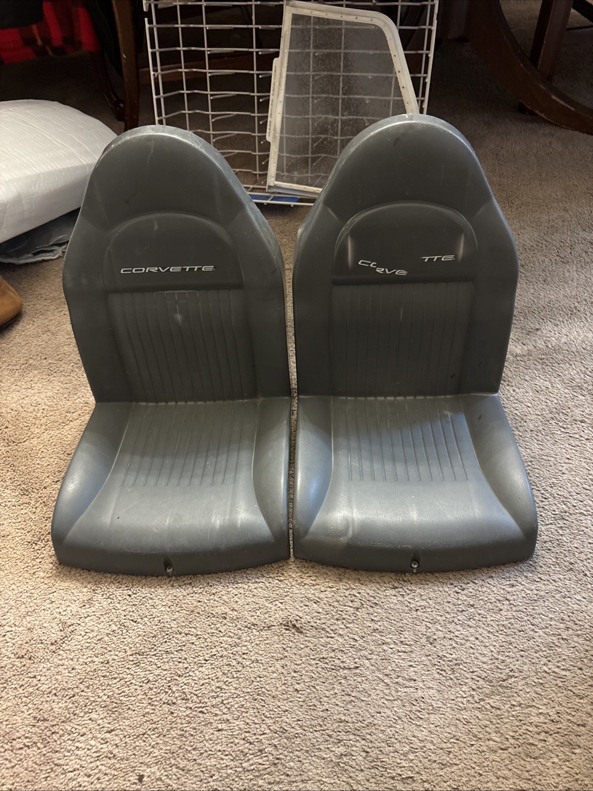 Toy Kids Ride On Car Grey Corvette Sports Car Seats Pair 2