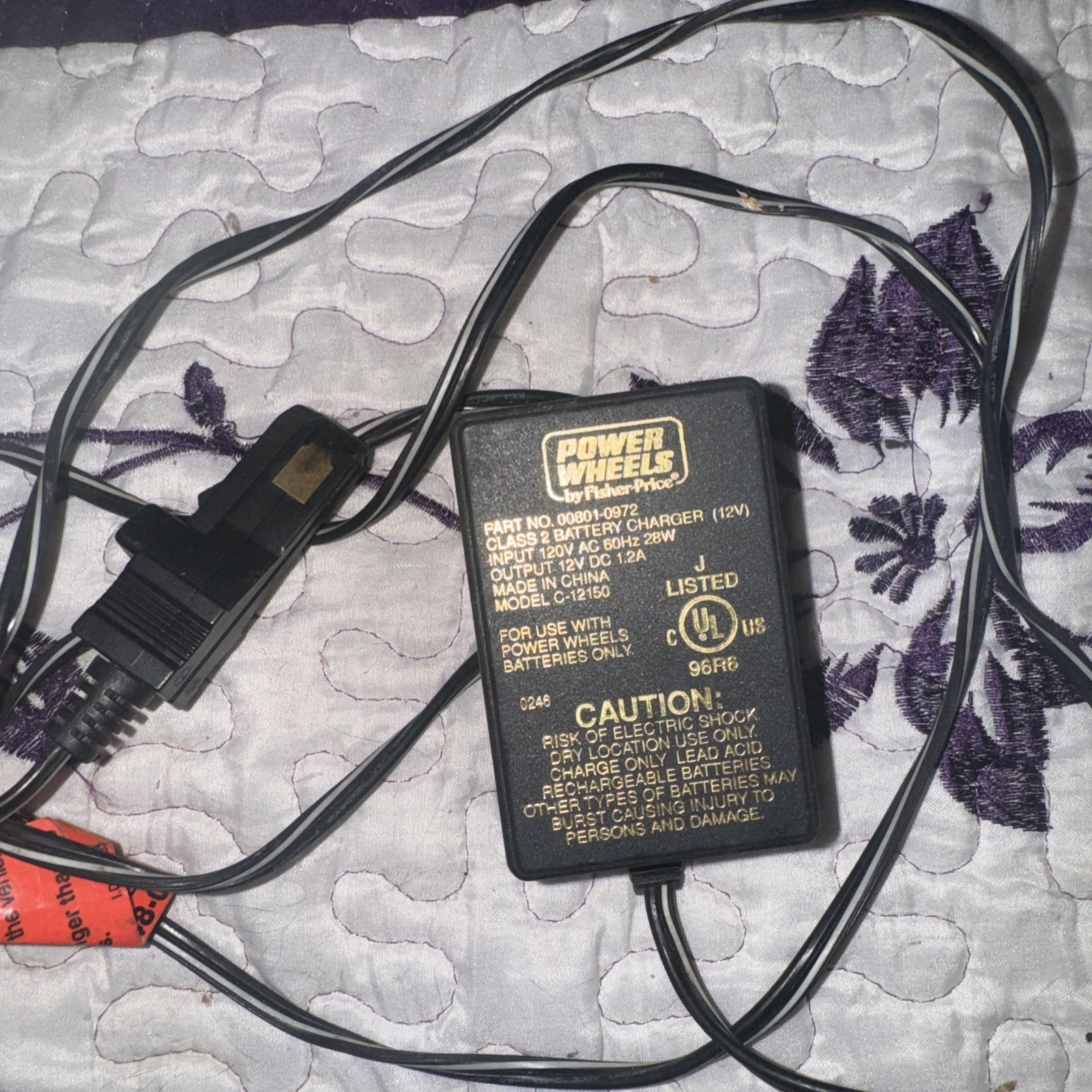 Fisher Price Power Wheels 00801-0972 Class 2 Battery Charger 12V 1.2A C-12150