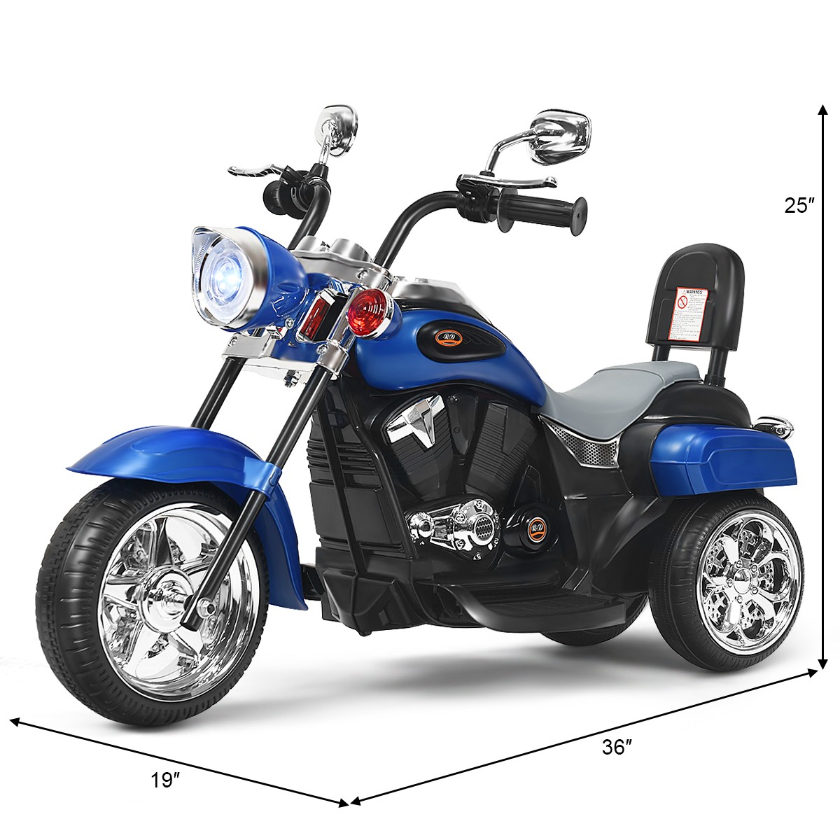 6V Kids Ride On Chopper Motorcycle 3 Wheel Trike with Headlight and Horn Blue