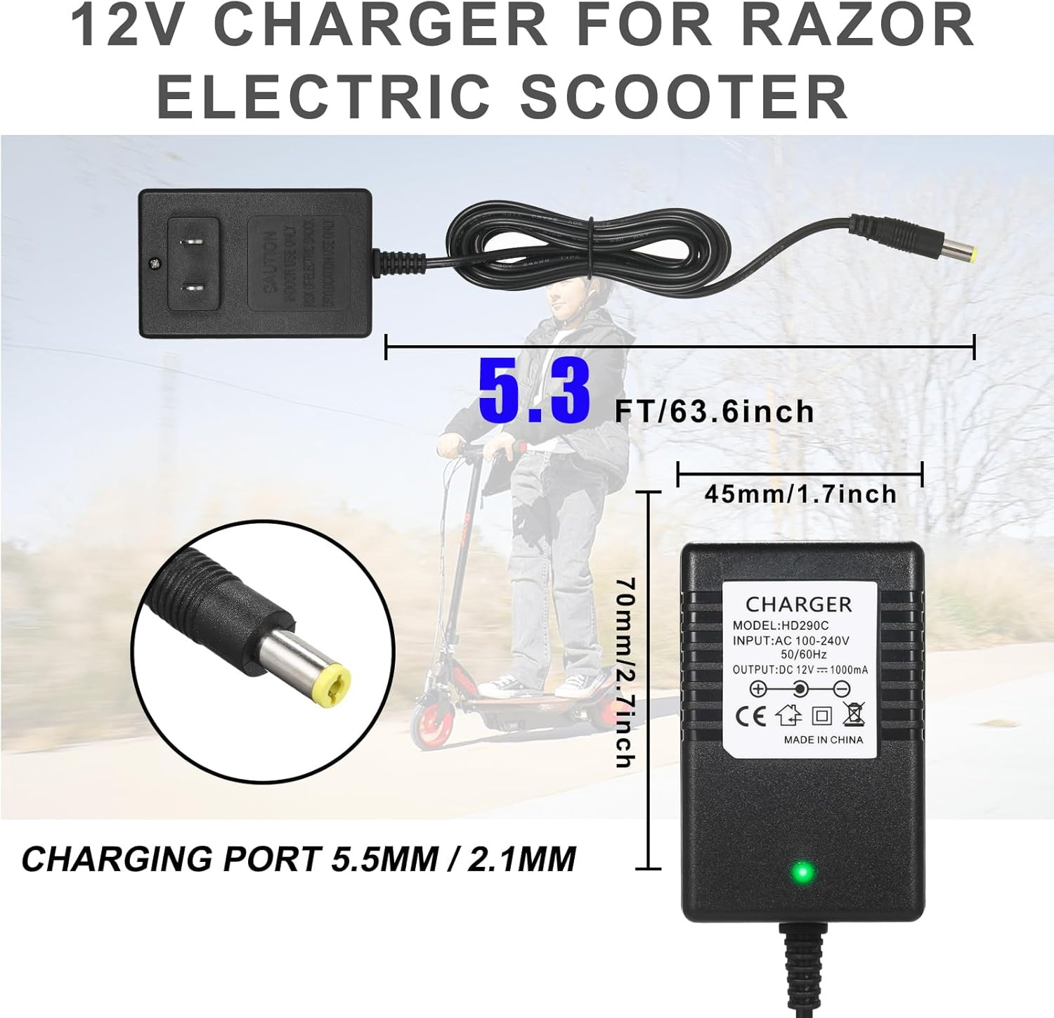 12V Charger for Kidzone Bumper Car,12V Battery Charger for Ride on Toys,Cargador