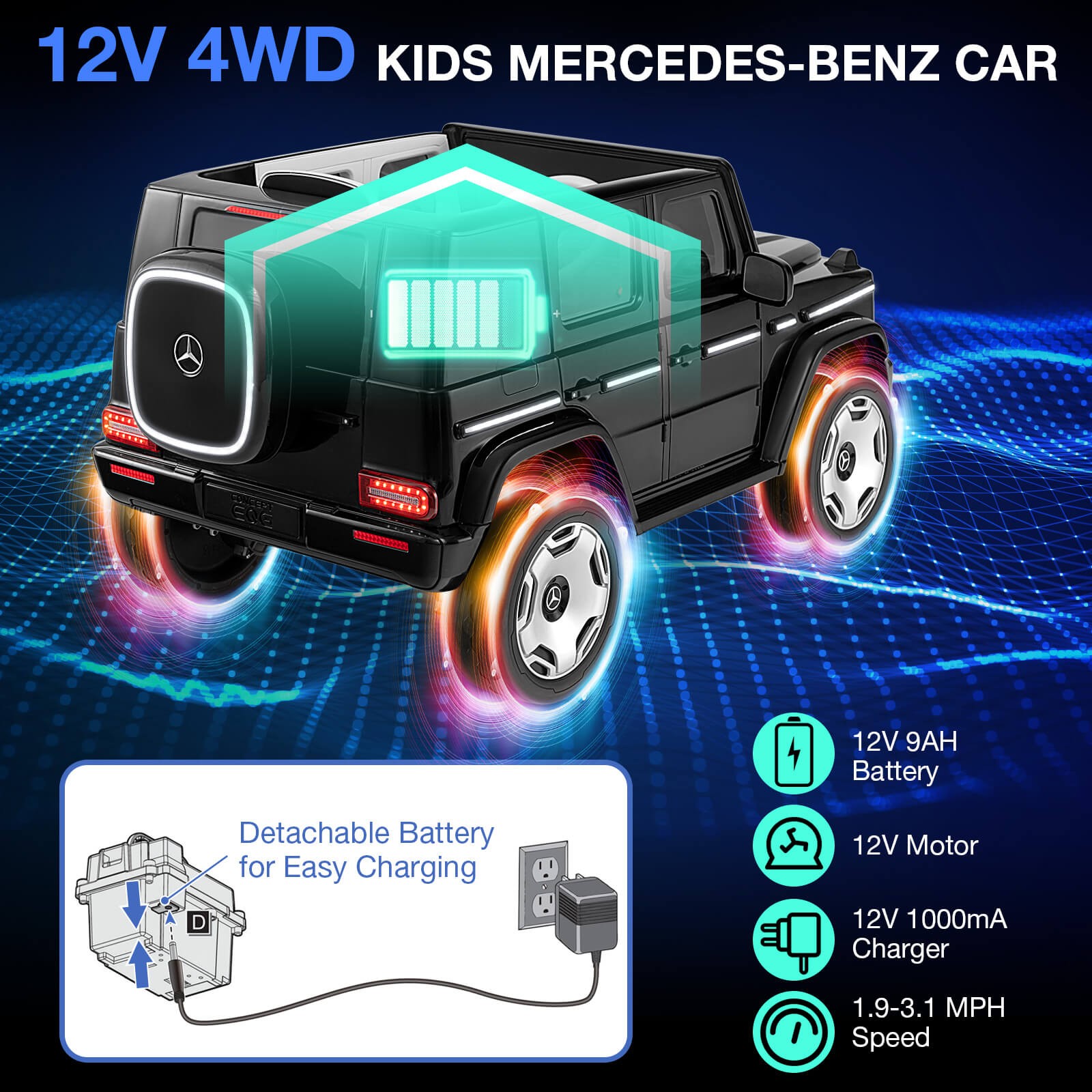 Licensed Mercedes-Benz EQG Kids Ride On Car w/ Remote Control Detachable Battery