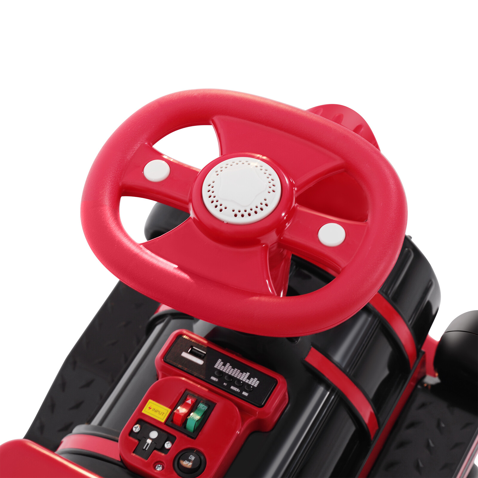 Large 2-Seater Red 12V Battery Kids Ride On Train w/2 Speed,Music,Lights,Storage