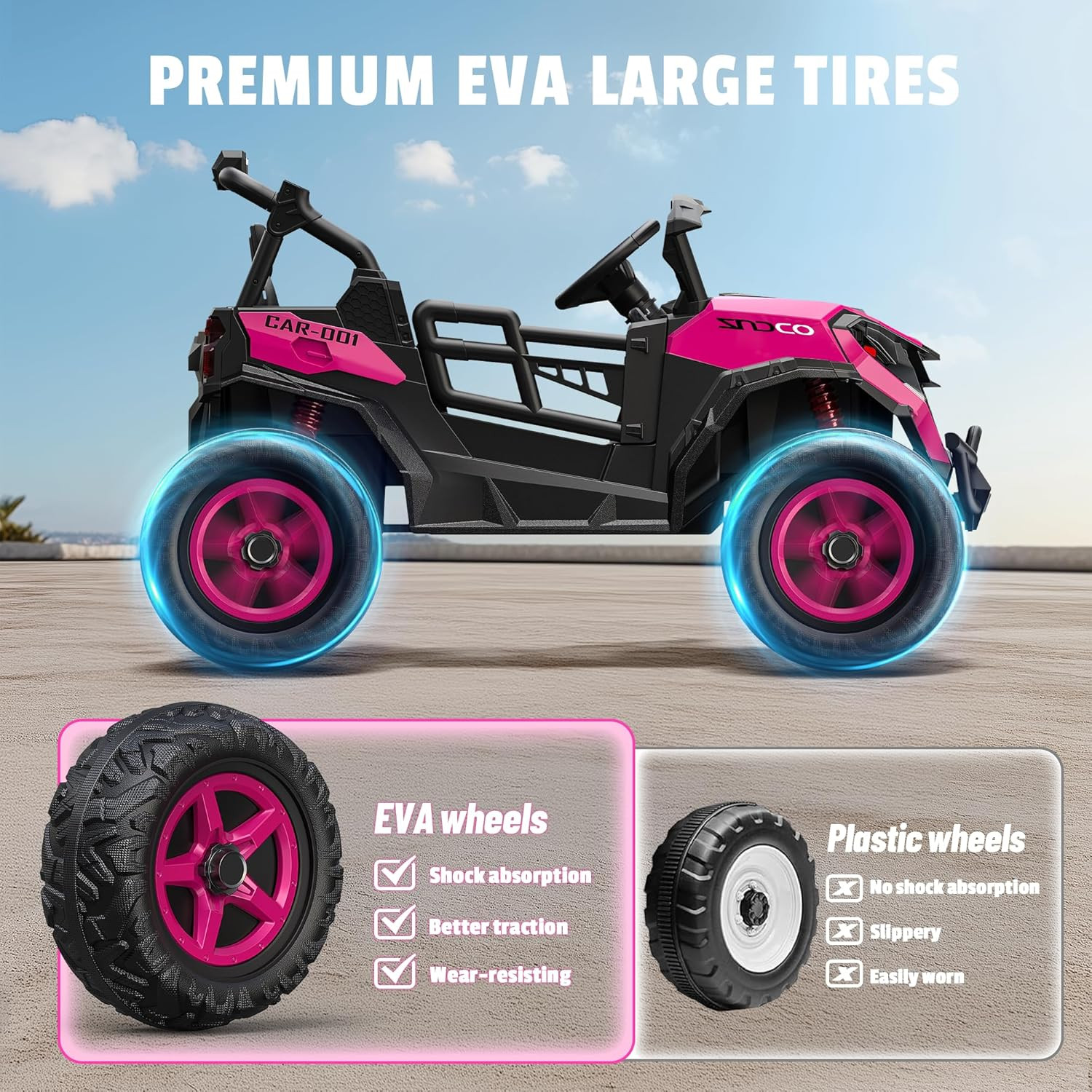 24V 2 Seater Ride on Car Truck 4X200W, EVA Tires, 4WD/2WD, Rainbow Lights, Remot