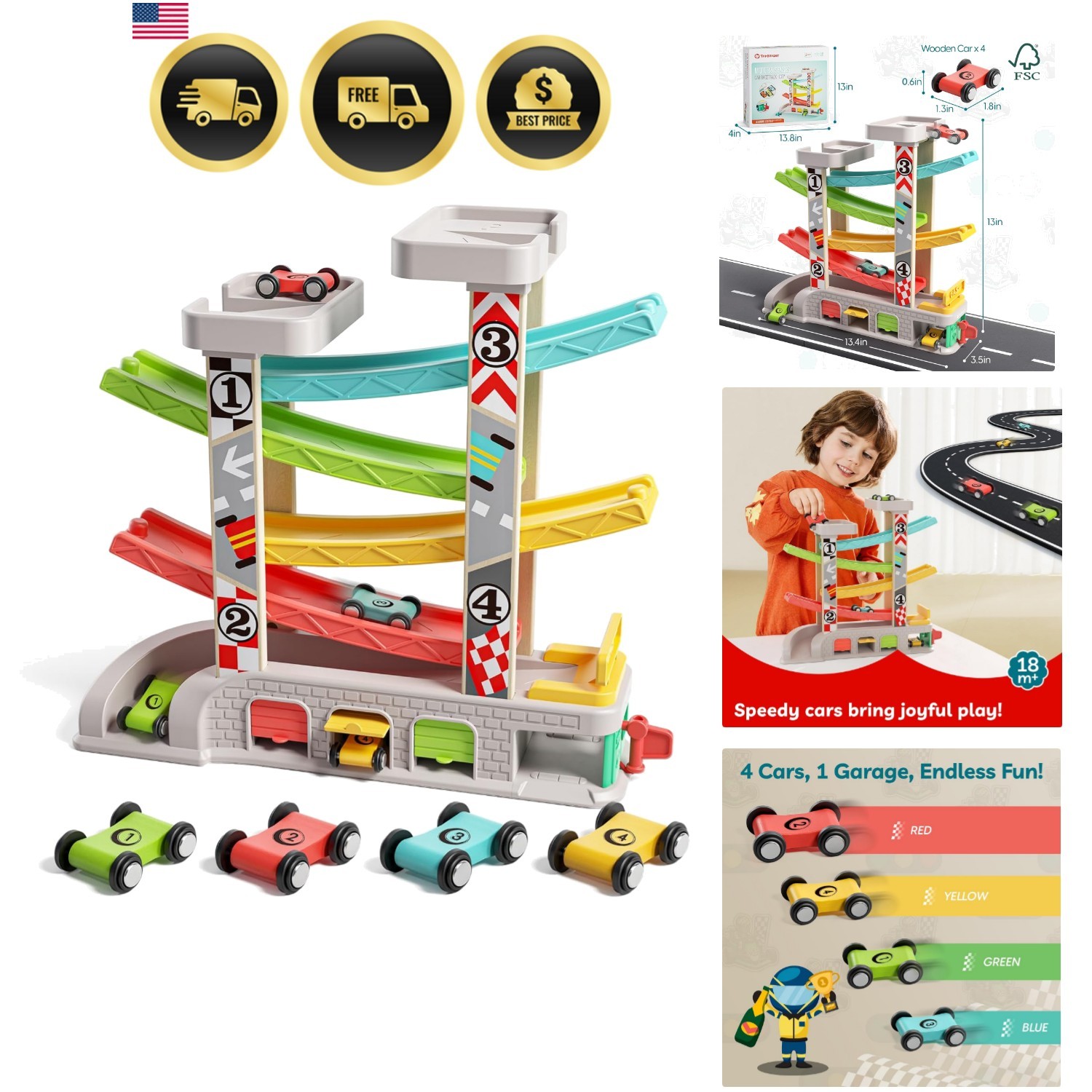 Car Ramp Toys, Race Track Car Toy for Toddler Age 2-4 Old Boy with 4 Cars, P…