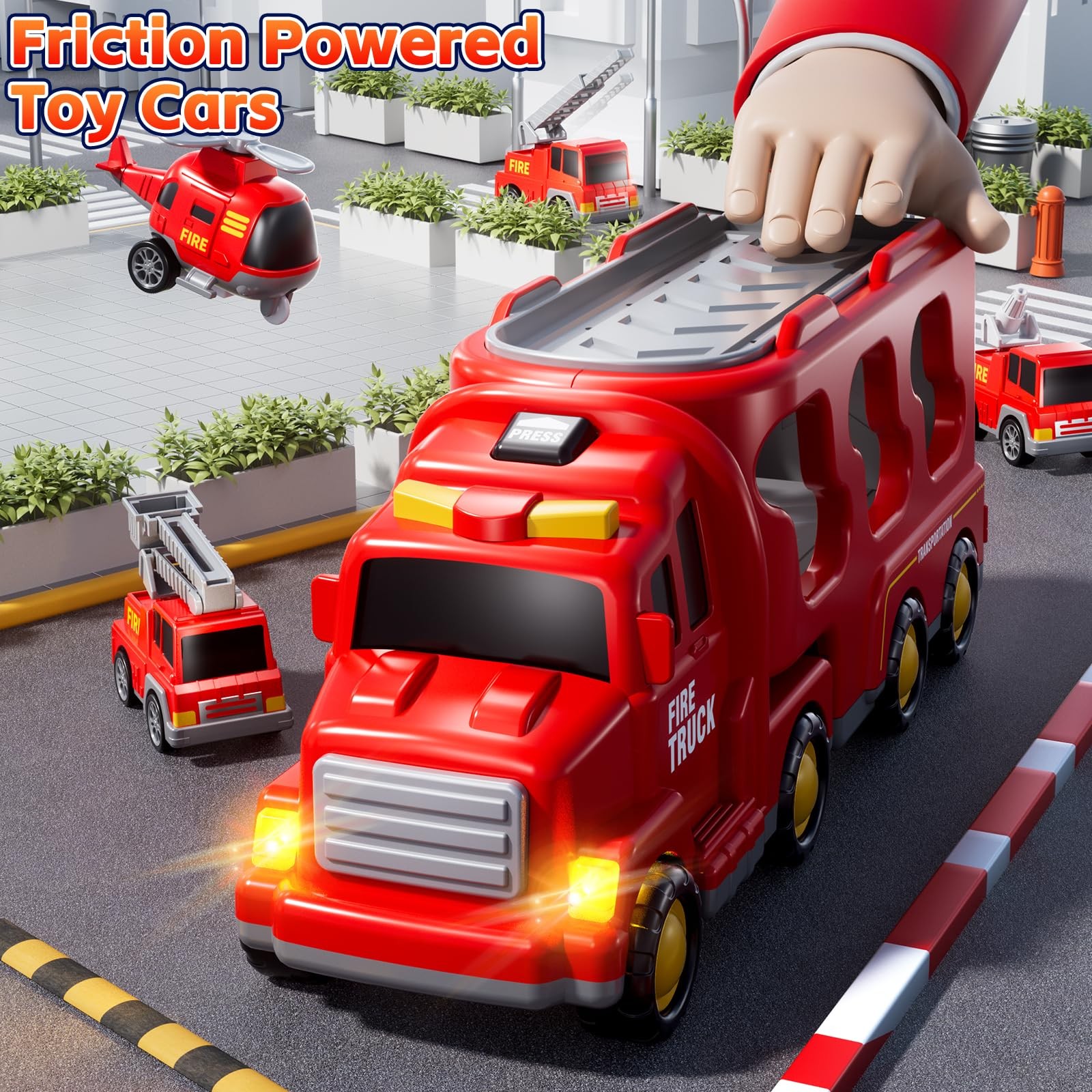 KIZONLY Fire Truck Toys for Toddler 1-3 3-5, 5-in-1 12.9 x 3.9 x 5.3 inches