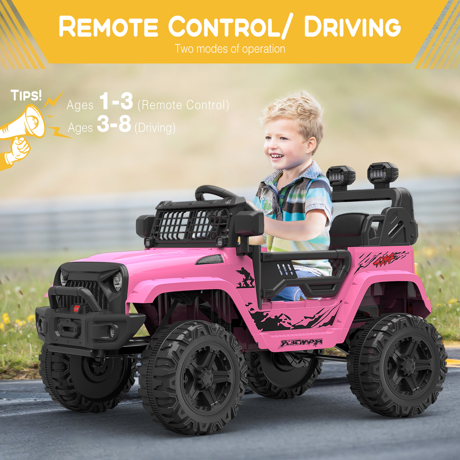 Kids Electric Ride On Truck Toys 12V Power Battery Car Pink with Remote Control