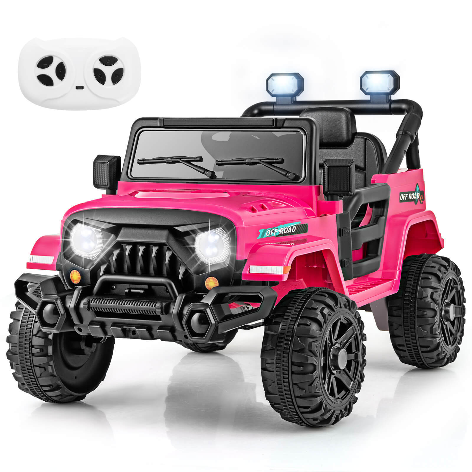 12V Kids Ride on Truck Car W/Remote Control, Threaded Wheels 3 Speeds LED Lights
