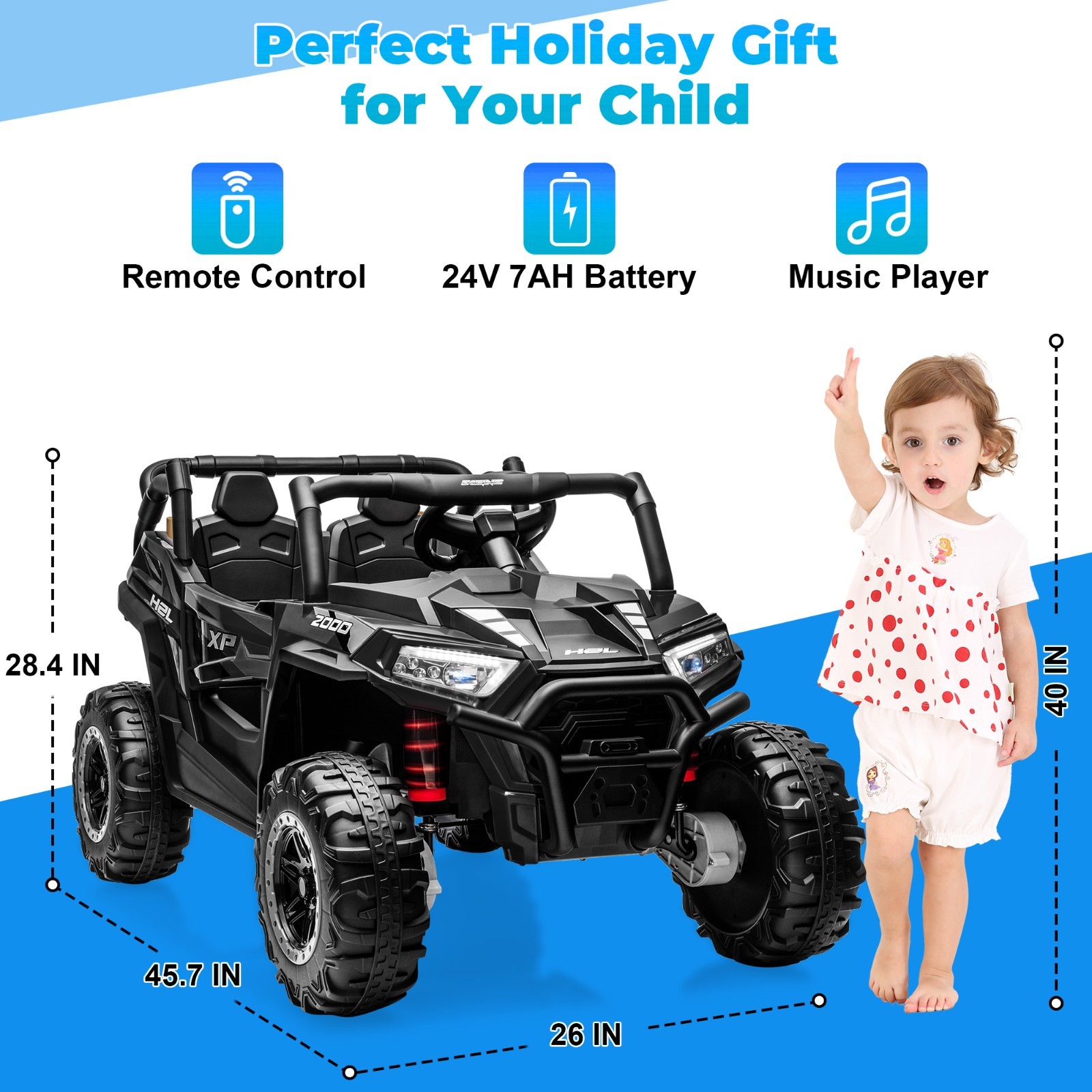 Yexmas 24V Kids Ride on Car Truck,2 Seater Kids Electric Car with Remote Control