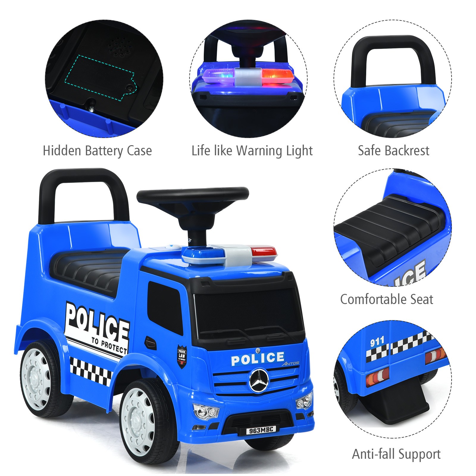 Honeyjoy Kids Ride On Push Police Car Licensed Mercedes Benz Push and Ride Racer