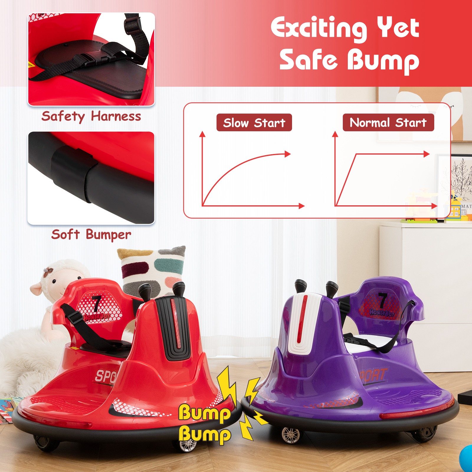 Kids Ride On Bumper Car 12V Battery Powered Car with Remote Control & LED Lights