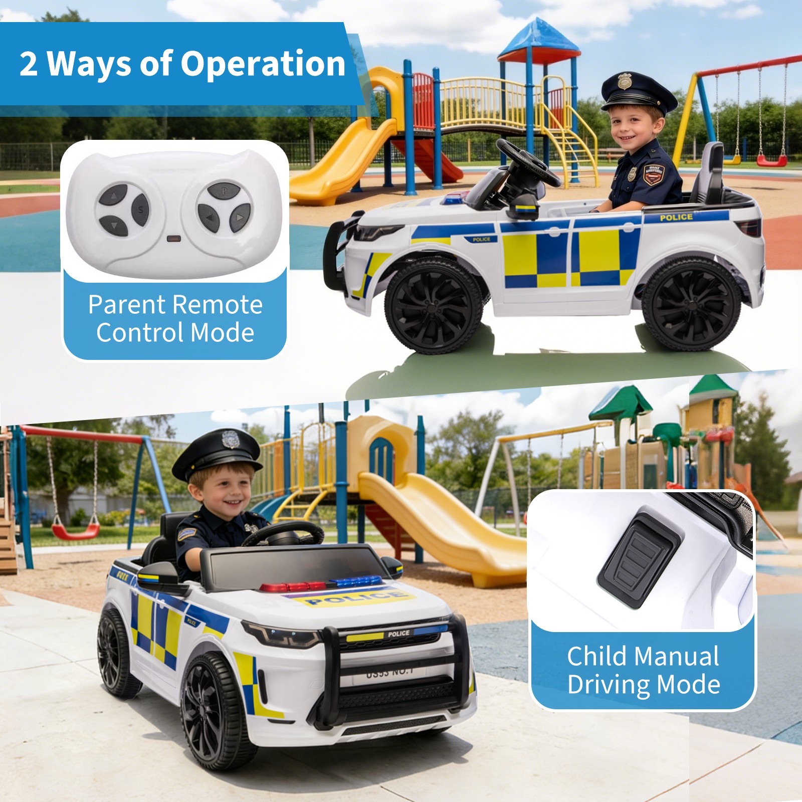 12V Electric Ride On Police Car for Kids&Remote Control,Battery Powered Toy Car