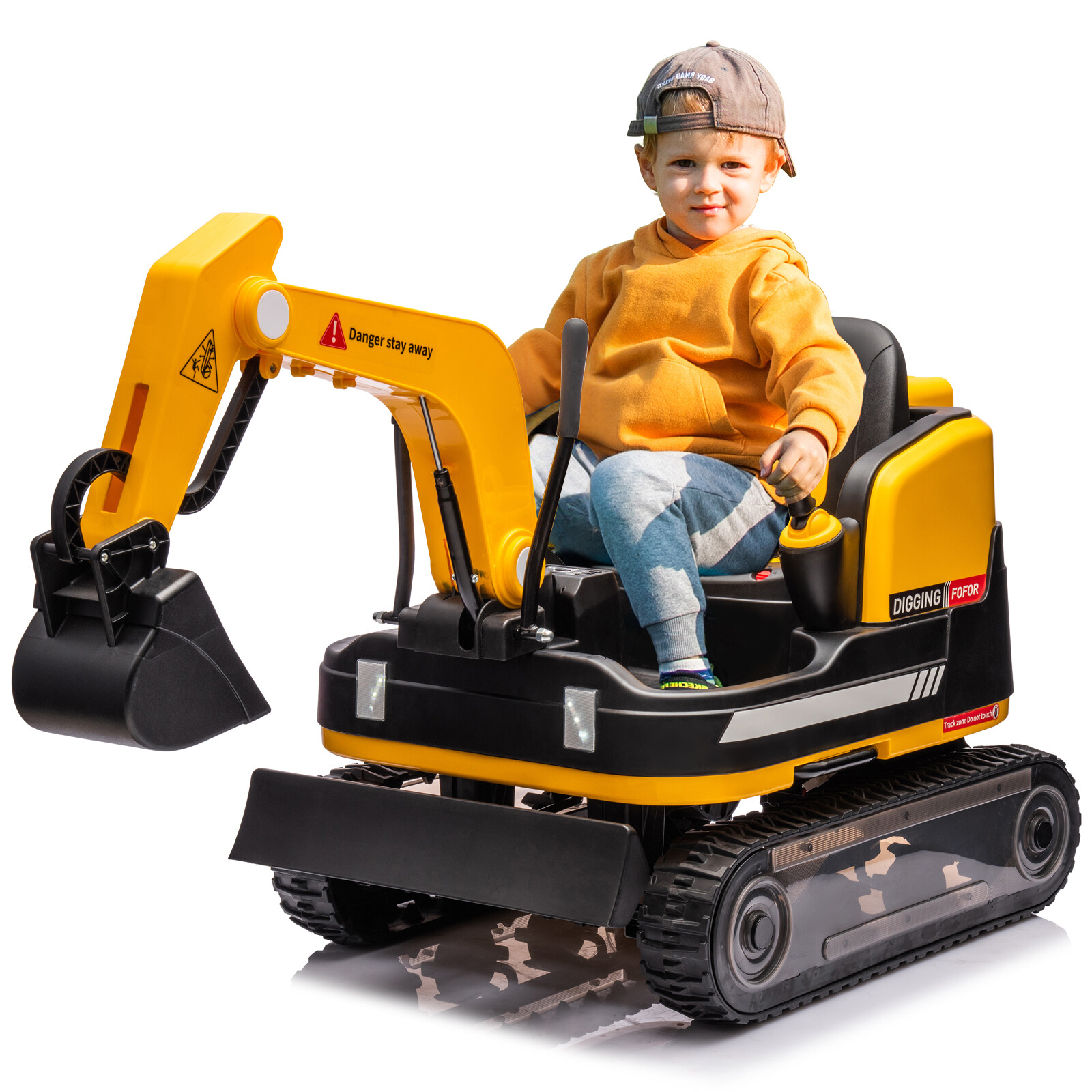 2in1 12V 360° Kids Yellow Ride on Excavator Traxcavator Toys with RC