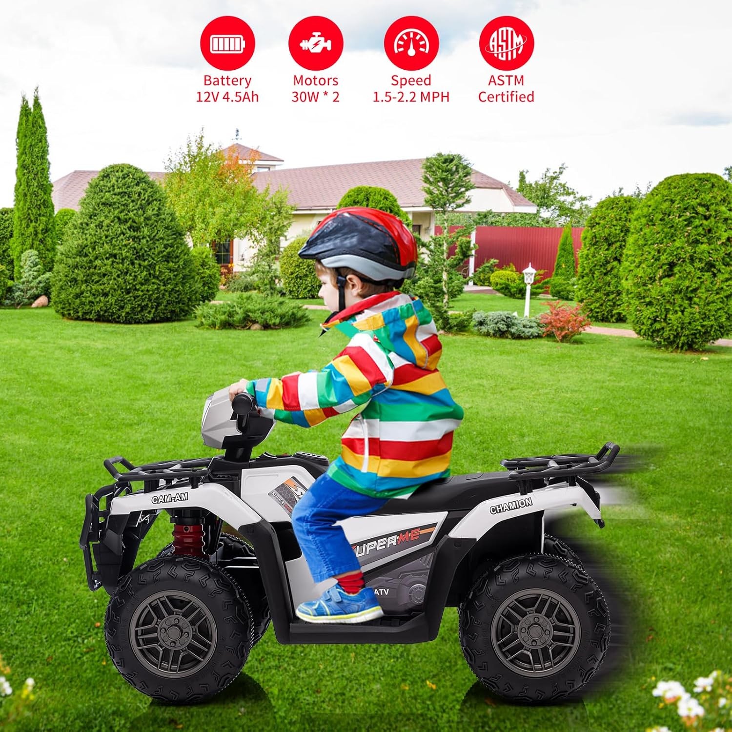 12V Kids Ride-On ATV Electric Vehicle for Toddlers 2 Speed LED Lights Music USB