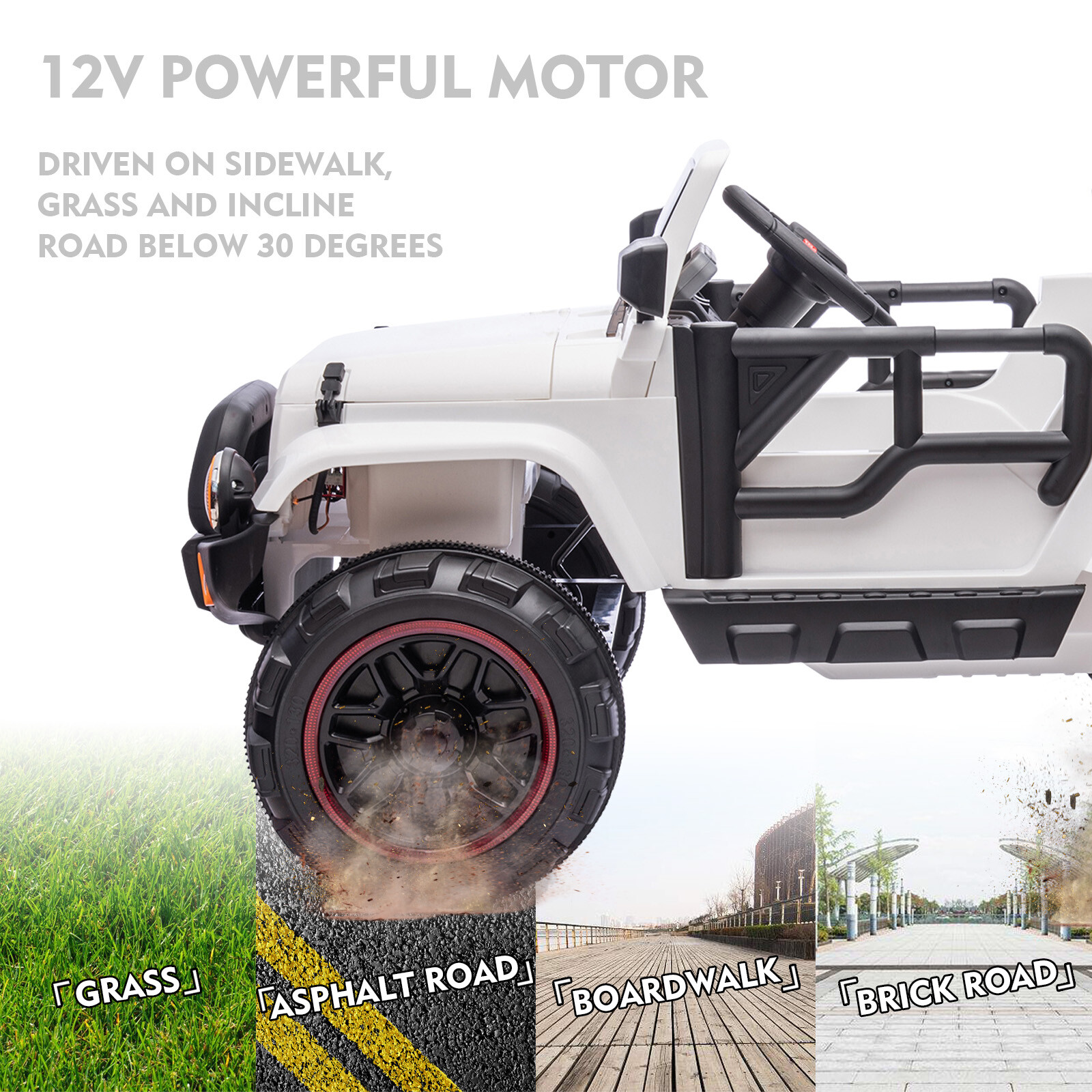 White Two Seater 12V Battery Kids Ride On Car Truck with 3 Speeds,LED,MP3,Remote