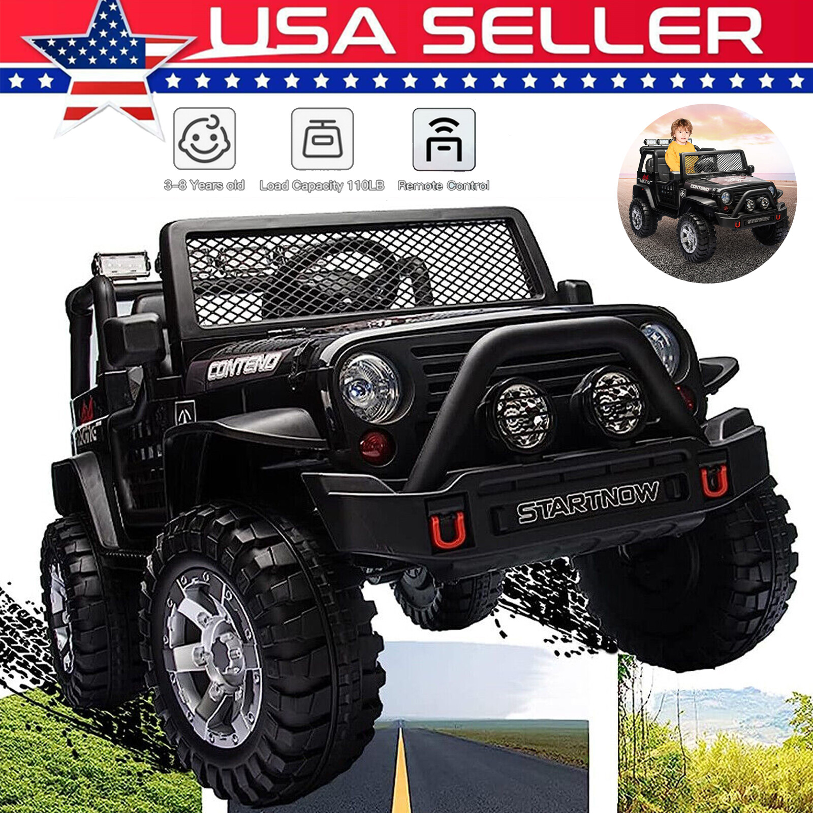 Electric Kids Ride on Truck Car Jeep Toys w/ USB MP3 LED 2.4G Remote Control US