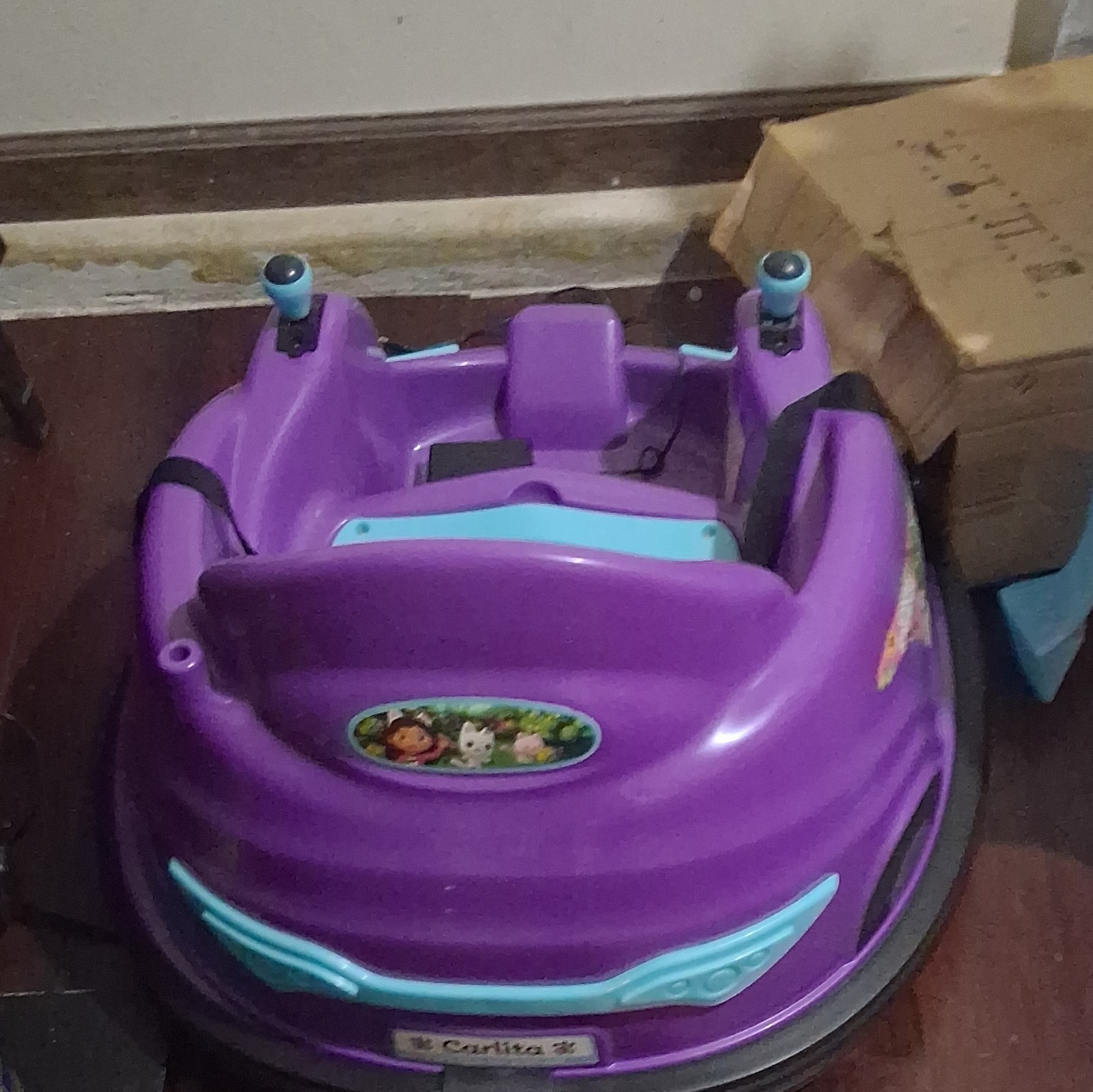 Purple Battery Operated Ride-On Bumper Car with Charger, Seat Belts, Ages 3-7