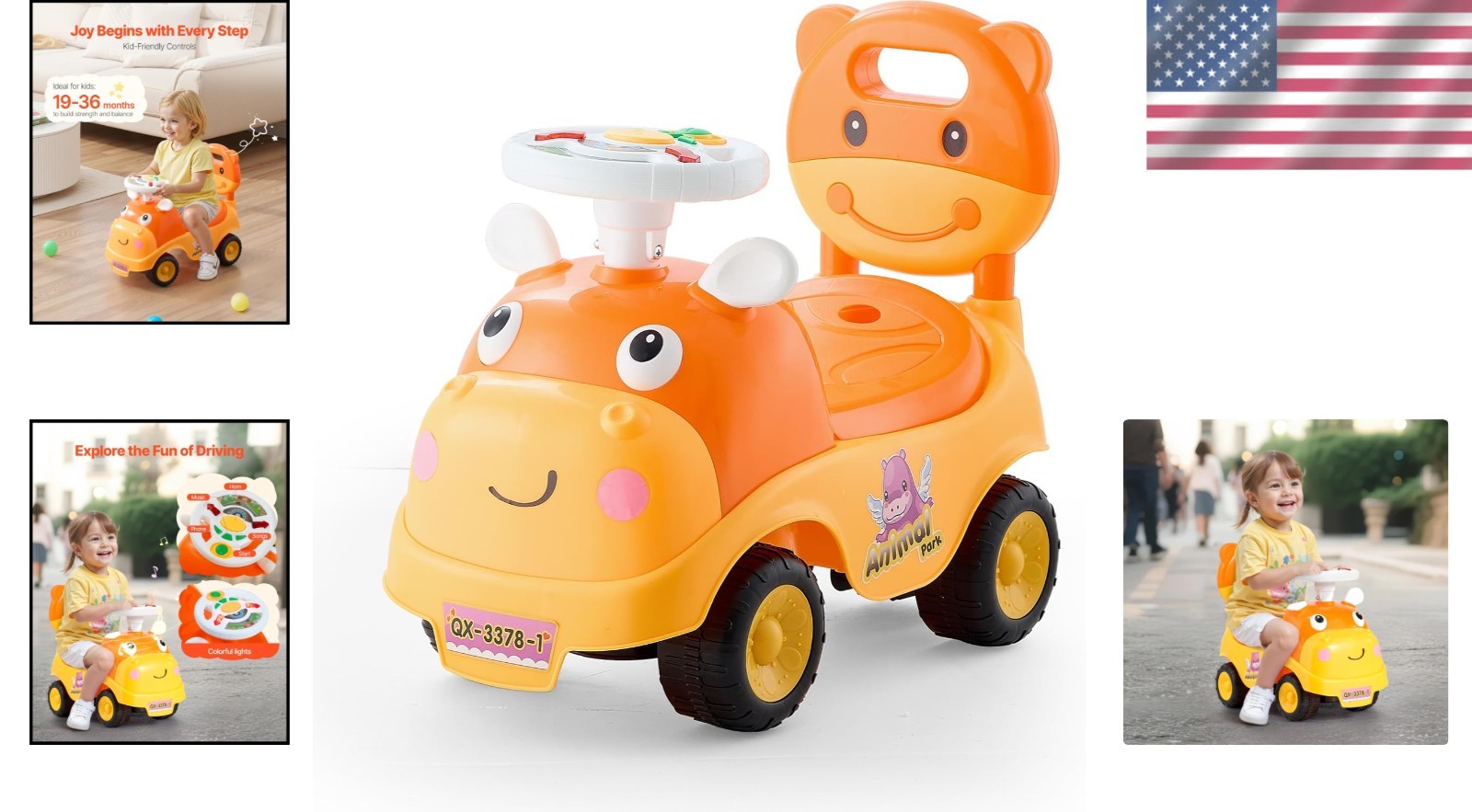 Lightweight Toddler Ride On Toy: Fun Push Car with Music for 19-36 Kids
