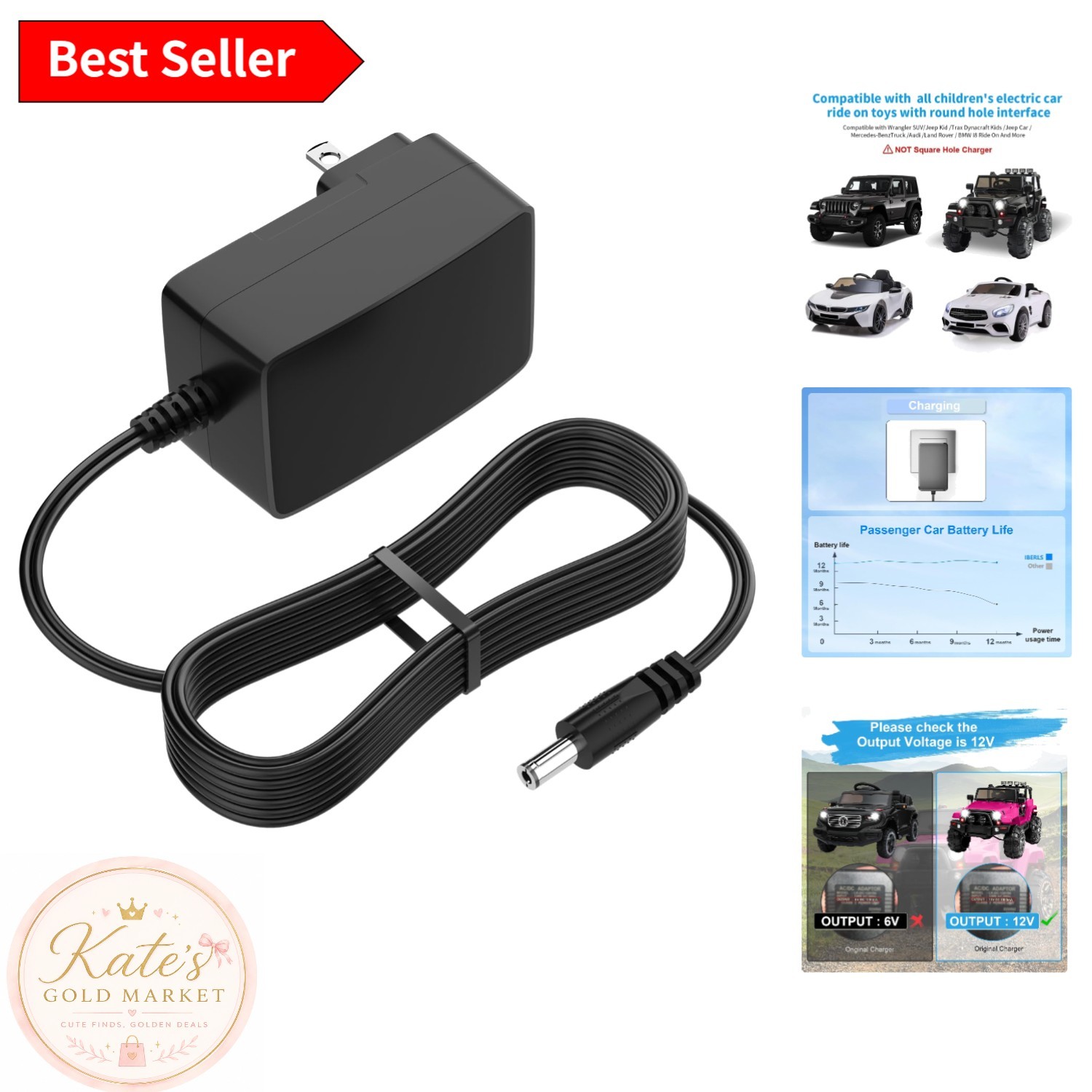Fast Charging 12V Electric Toy Car Charger for Kids – Safety Features Included
