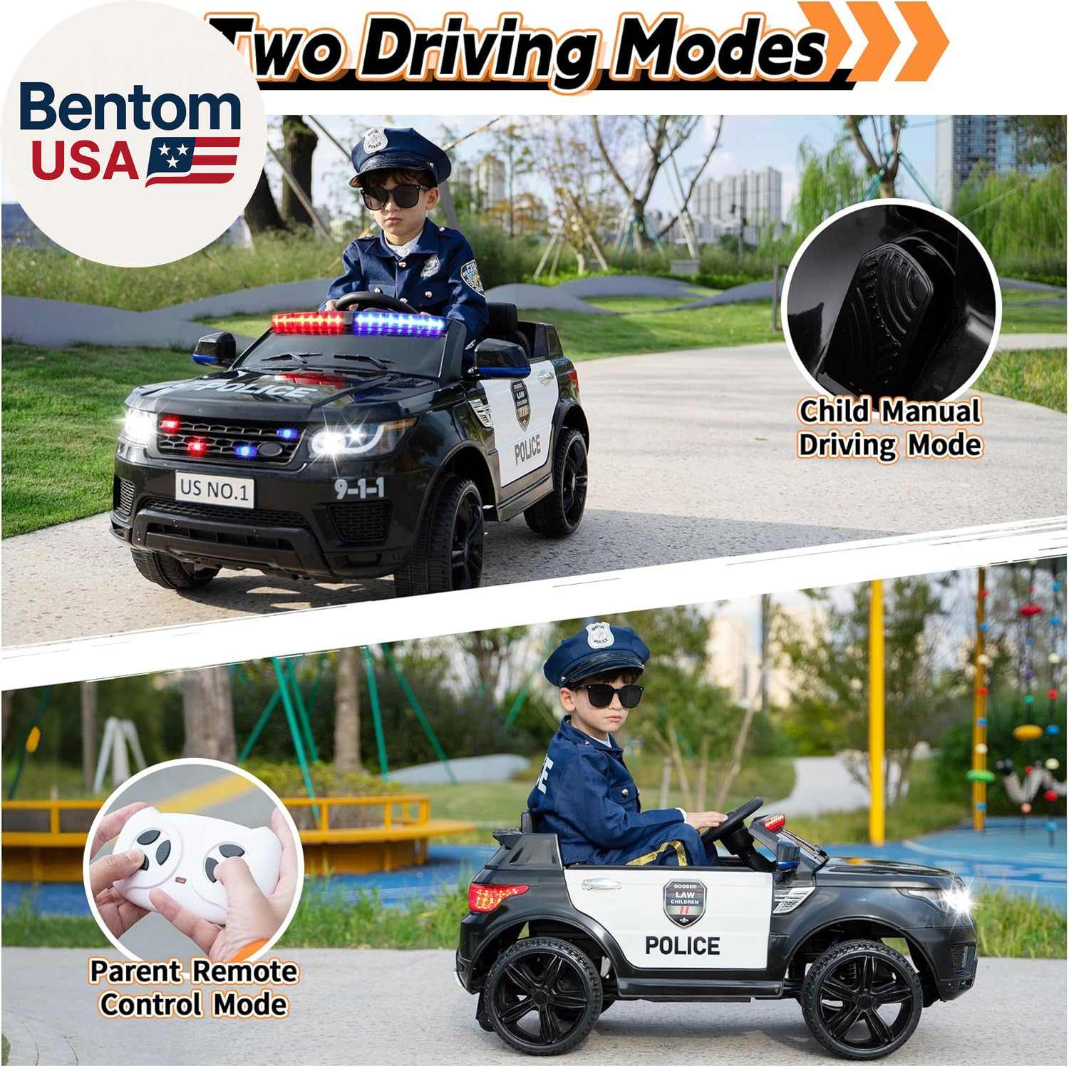 Police Car Ride on Electric Car for Kids to Drive Battery Powered Ride-On Toys C