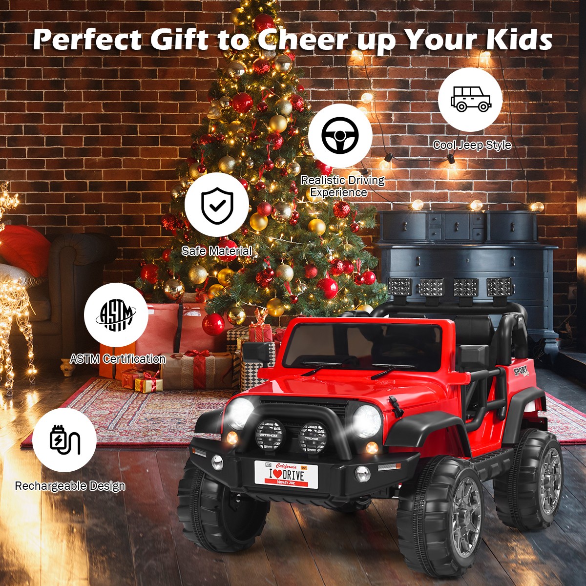 HoneyJoy 12V Kids Ride On Car 2 Seater Truck RC Electric Vehicle w/Storage Red