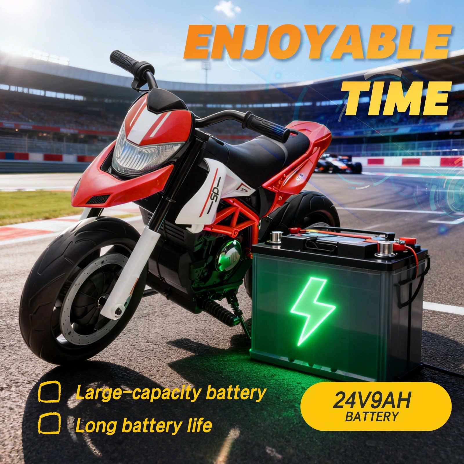 24V Kids Electric Motorcycle Ride On Toys Electric Bike for age 6+, Red