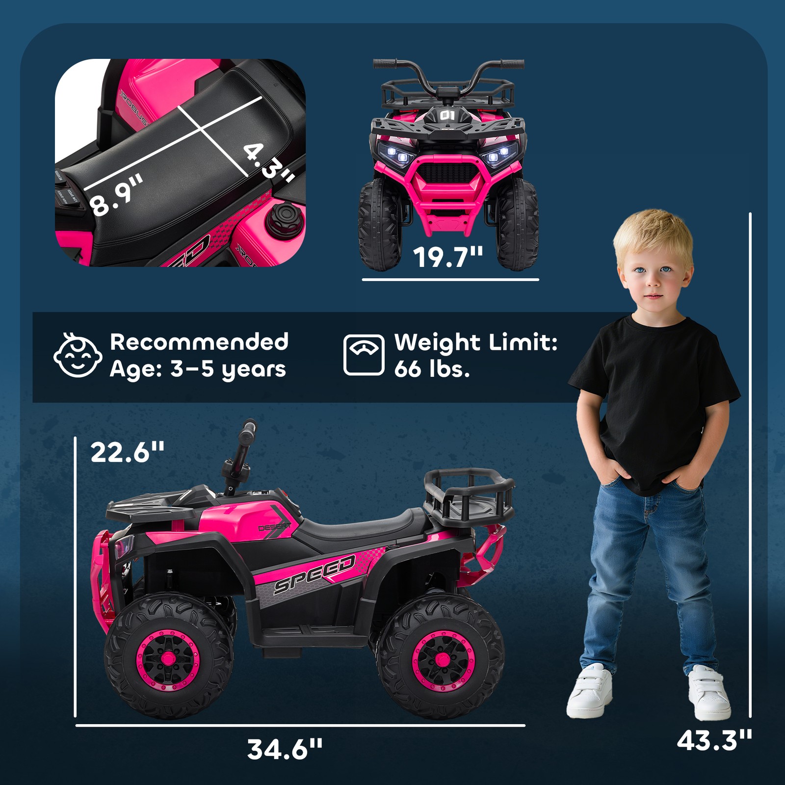 Qaba 12V Kids ATV, 4 Wheeler with Spring Suspension, Storage, Pink