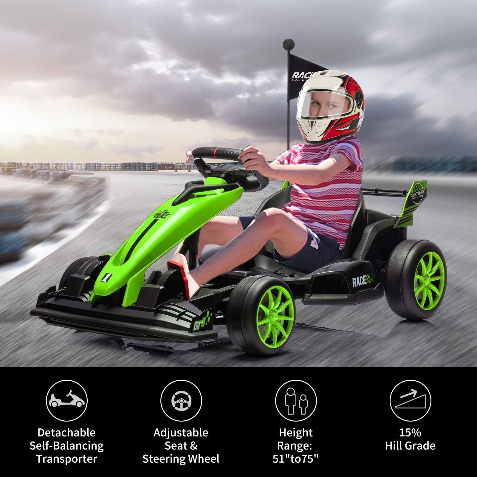 24V Electric Drift Kart for Kids Go Kart Ride Car w/ Adjustable Seat Ride on Toy