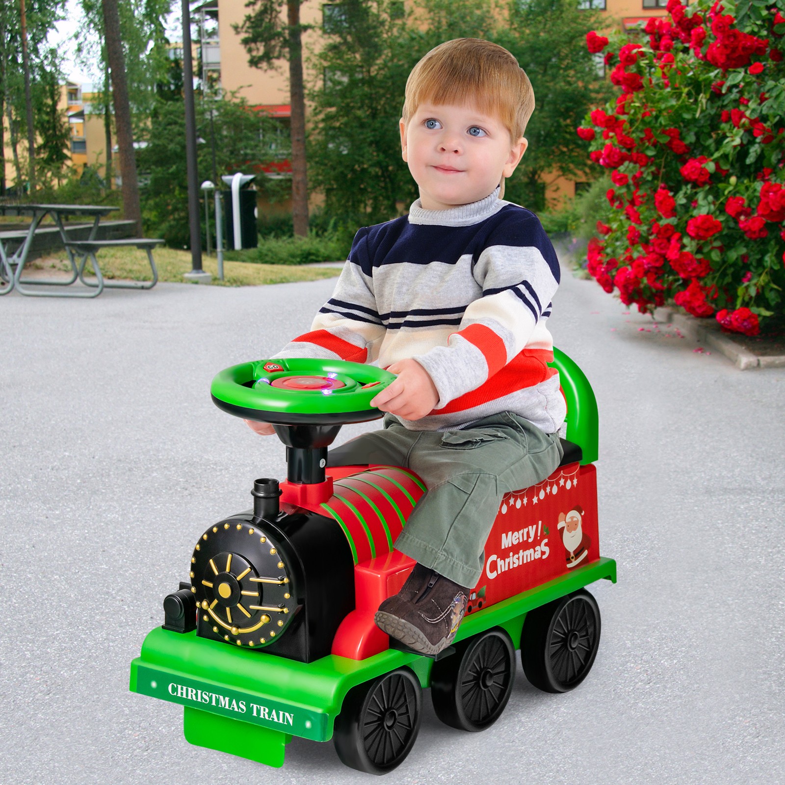 6V Electric Kids Ride On Train Motorized Train Toy w/ Track & 6 Wheels Green
