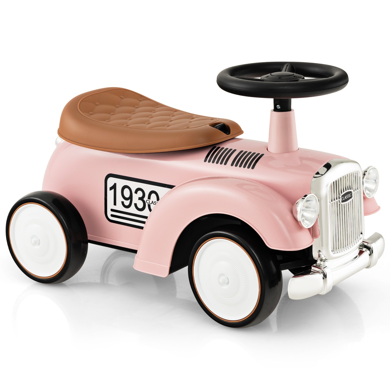 Retro Kids Ride-on Toy w/ Working Steering Wheel, Storage Space, DIY Stickers