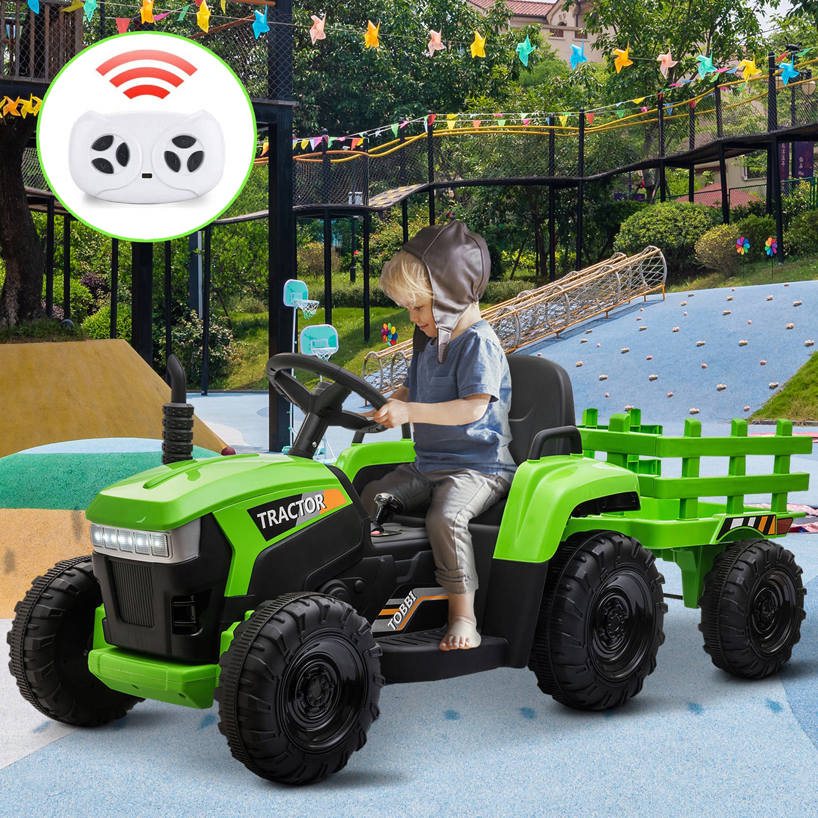 12V Electric Kids Ride On Tractor Battery Powered Toy w/ Trailer Christmas Gift