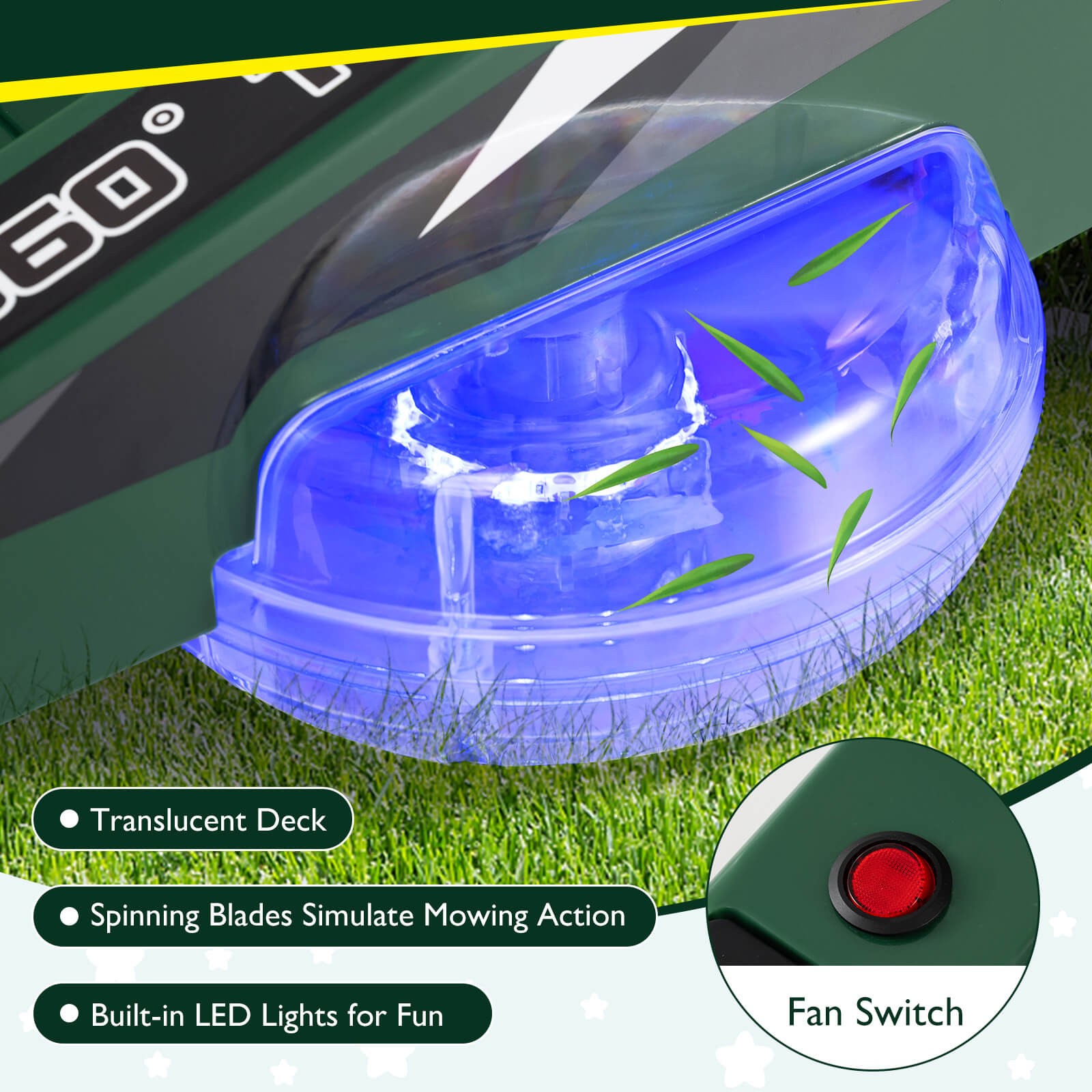 12V Ride on Lawn Mower w/Dual Control Sticks LED Lights Twist Turn for Aged 3-8