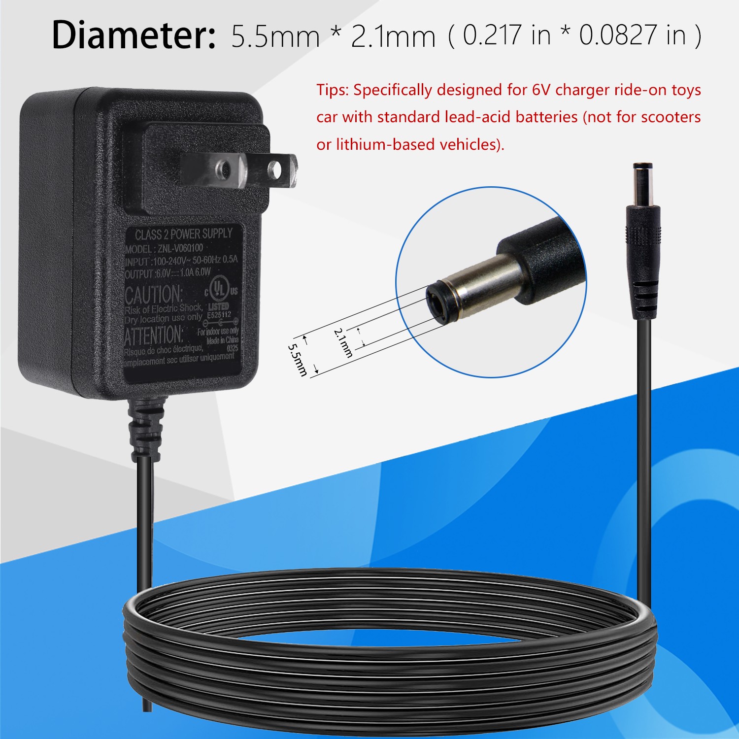 6V Battery Charger for Ride On Toys, 6 Volt Ride On Cars Jeep SUV Power Adapter