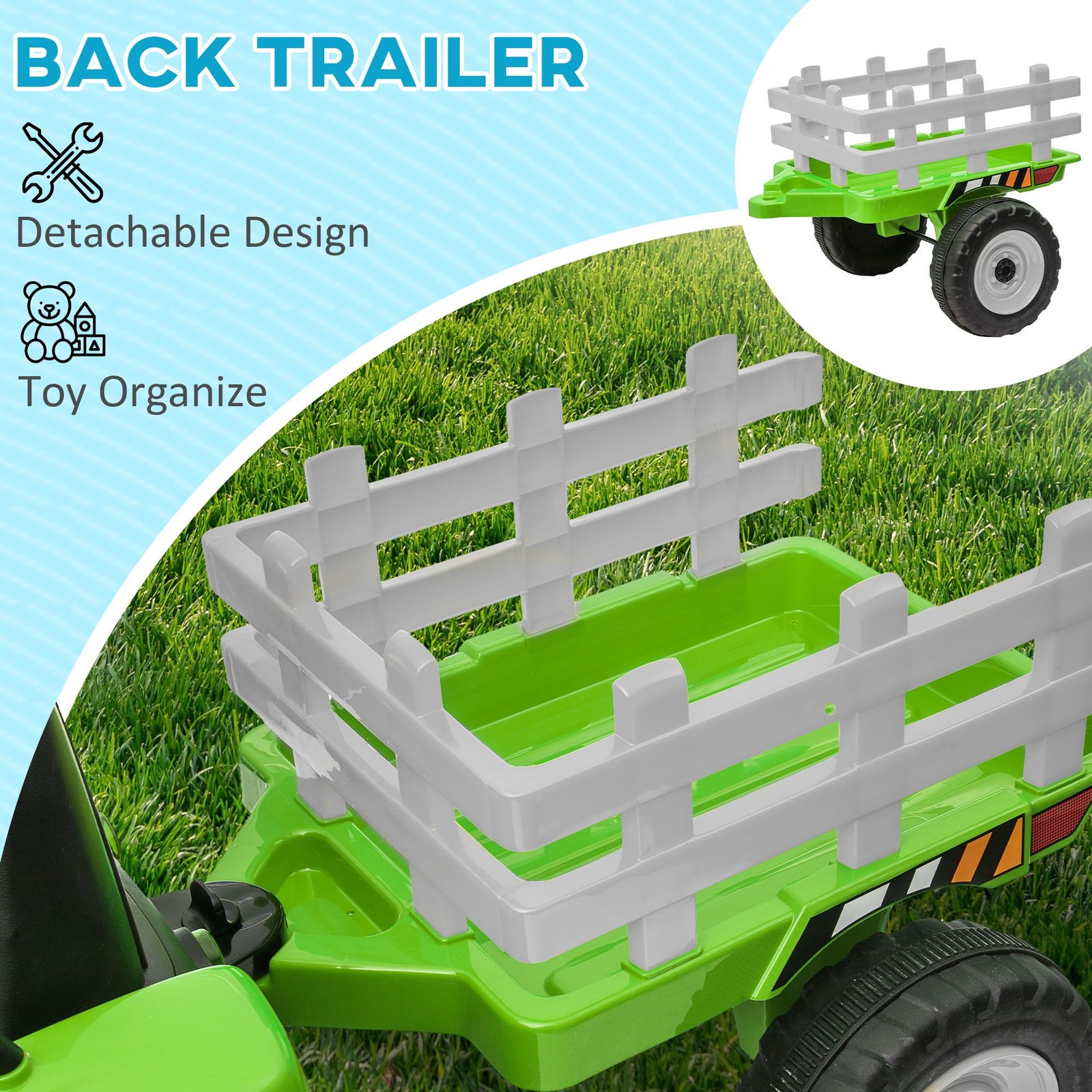 Realistic 12V Electric Ride-On Tractor with Functional Trailer, Ages 3+