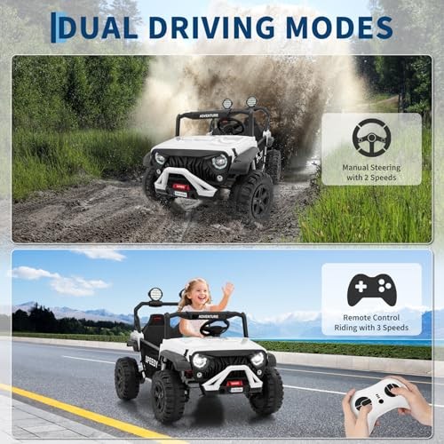 2 Seater Ride on Car for Kids, 24V Ride on Toy, Fast 4.97MPH Truck, White-new