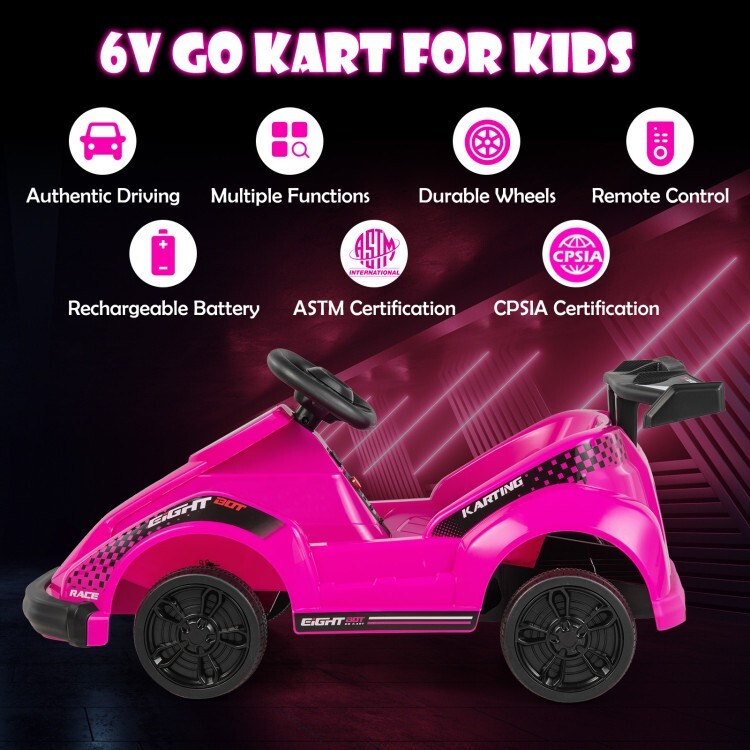 Go Kart Kids 6V Battery Powered Ride On Toy w/ Remote Control & Safety Belt Pink