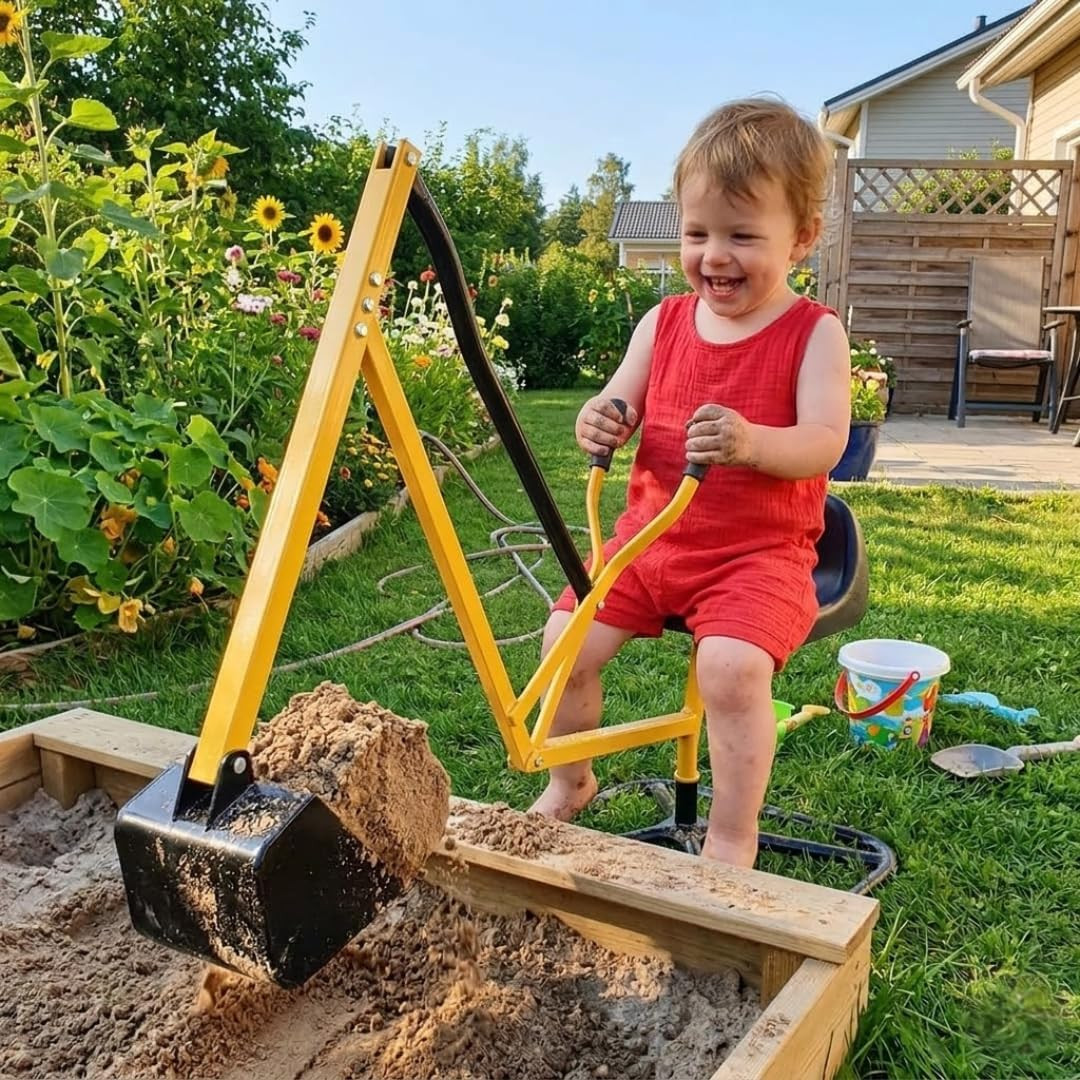 Crane Digger Toy- Ride on W Safer Stabilizing Base- Kid Outdoor Digging Excavato