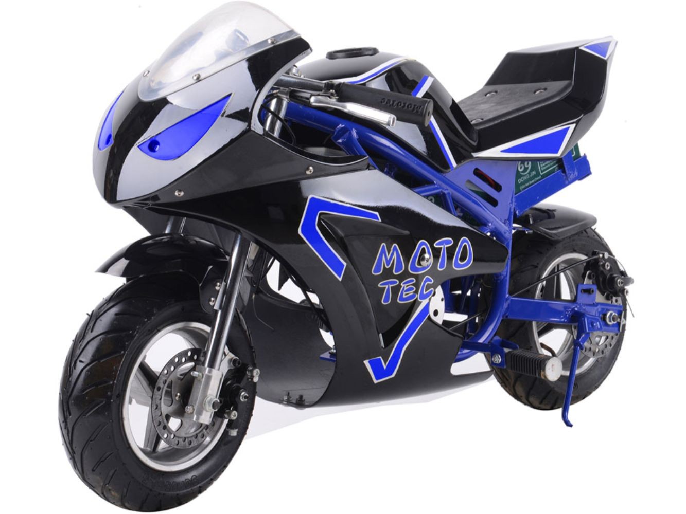 MotoTec Electric Pocket Bike GT 36V 500W in Blue Performance Ride