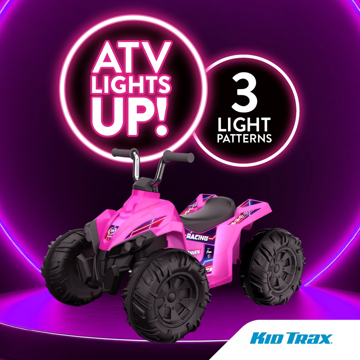 Kid Trax 12V Glow ATV Ride-On Toy, Pink, with LED Lights, Rechargeable Battery,