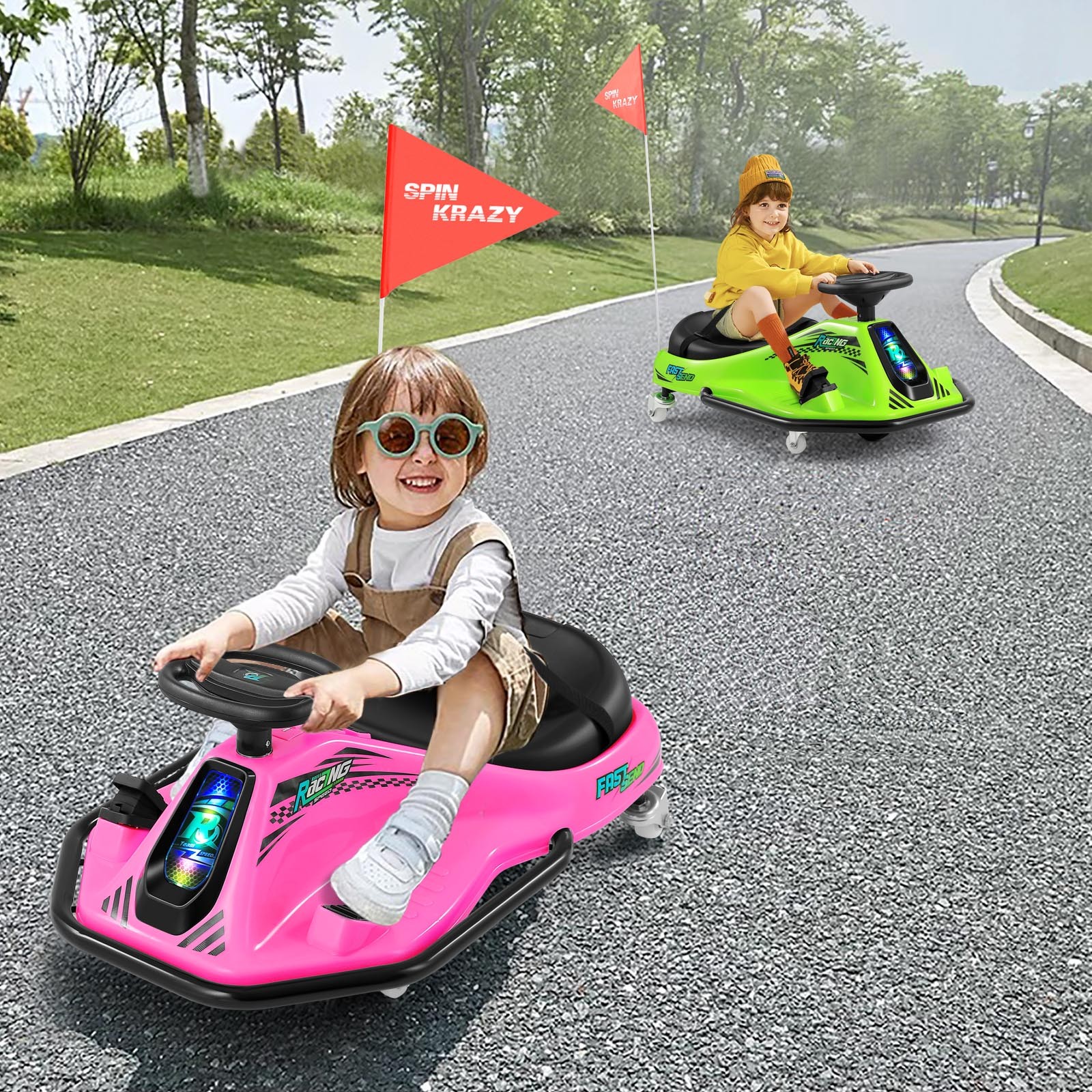 24V Electric 360° Rotating Ride On Drifting Car with 2Speed,Flag,Bluetooth,Music
