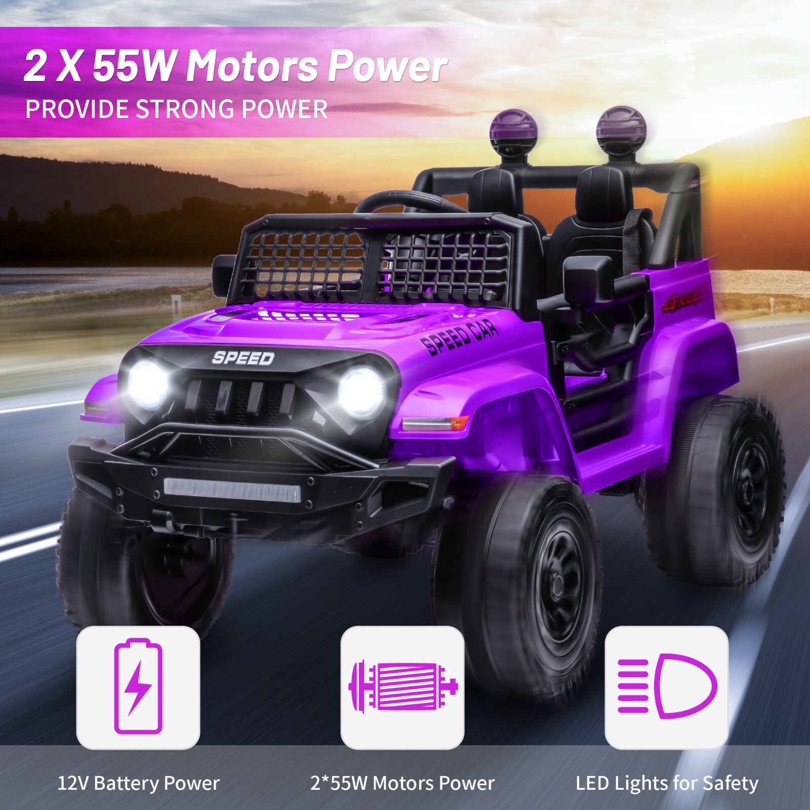 12V Kids Ride on Toy Electric Power Wheels Jeep Car 4mph w/ Parental Remote LED