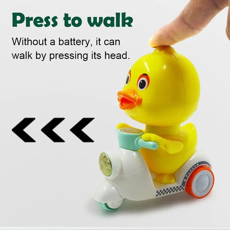 1 Pc Cute Duck Press Car Baby Toy Manual Push Free Rotation Head Mini Car